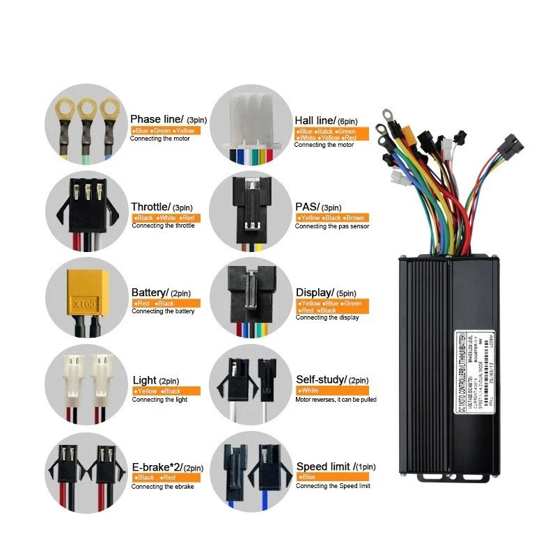 3-model Controller E-bike 40A 48V/52V/60V/72V 1000W-2000W motor Sine-wave.