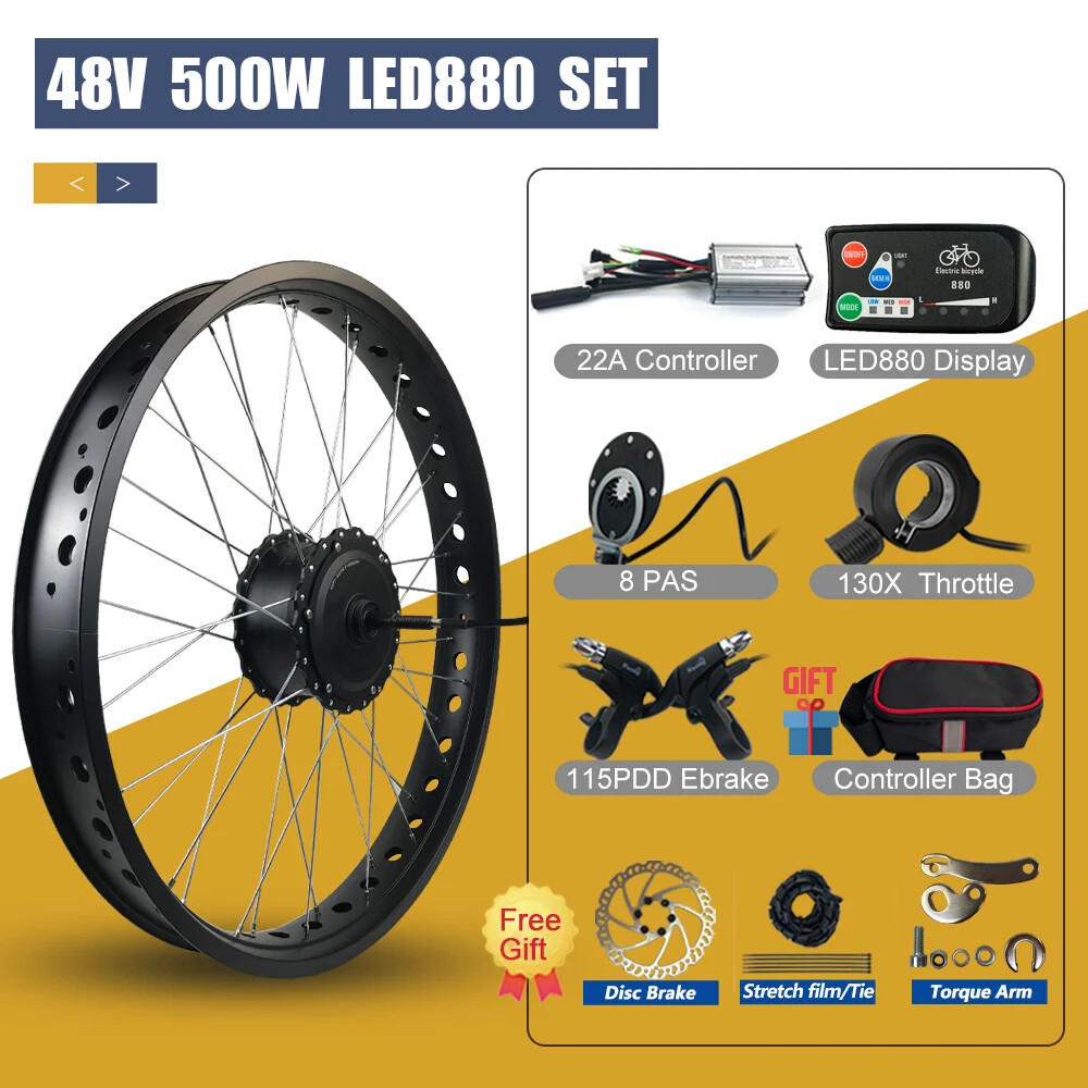 20 26inch Snow Fat E-bike Conversion Kit 36 48V 500W Rear Rotate Wheel Hub Motor