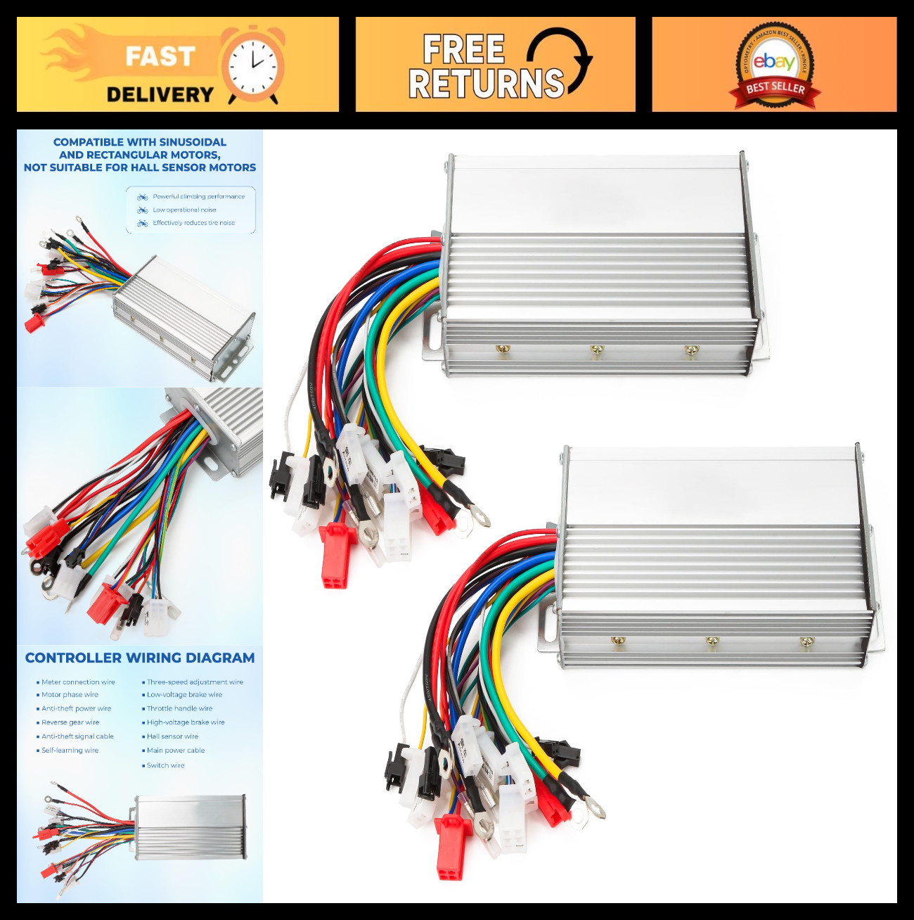 Universal Dual Mode 12-Tube Brushless Motor Speed Controller 48V 60V 72V 1000W 1