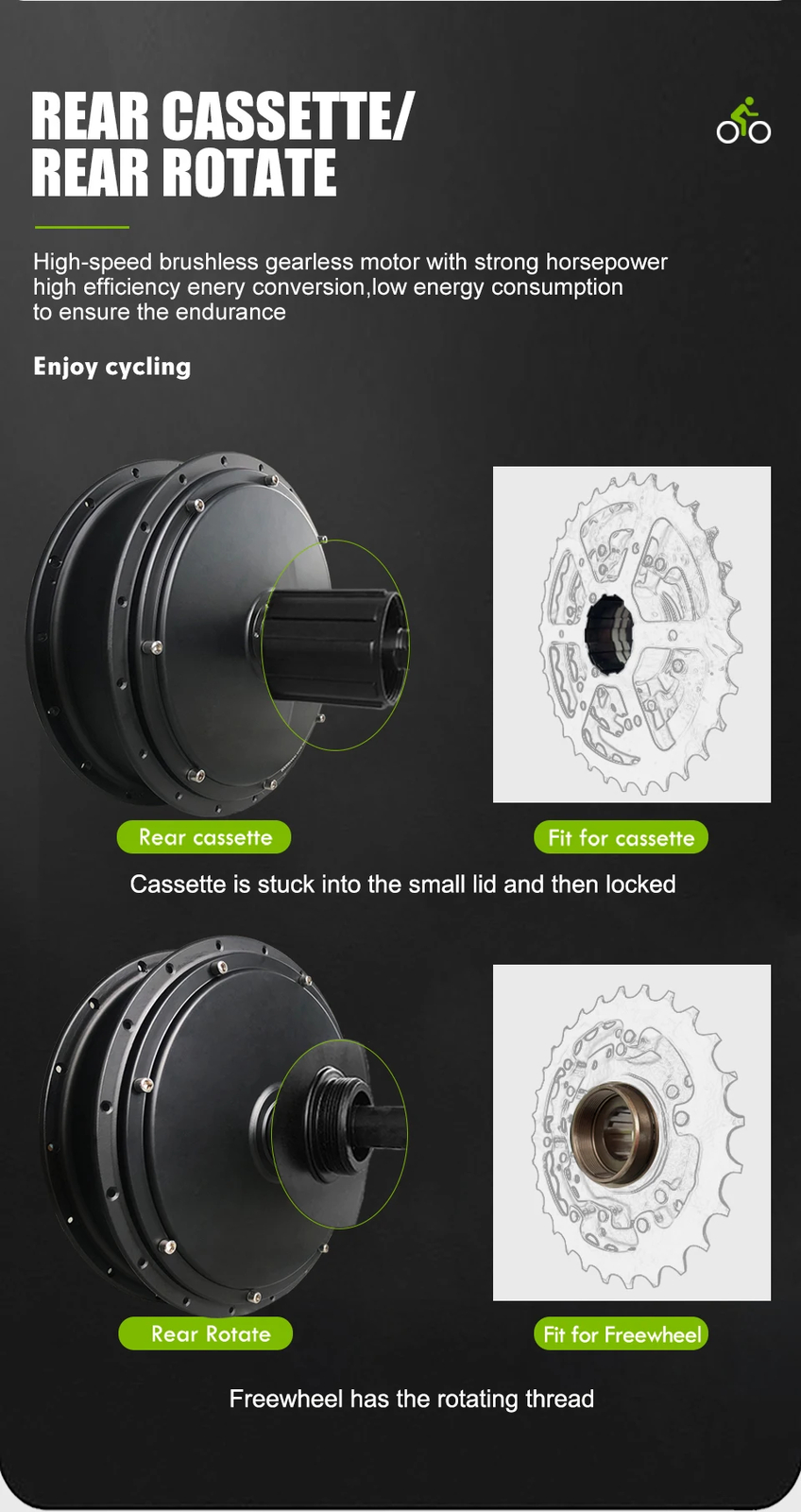 20 24 26inch 48V 2000W Snow E-bike Fat Brushless Gearless Rear Wheel Hub Motor