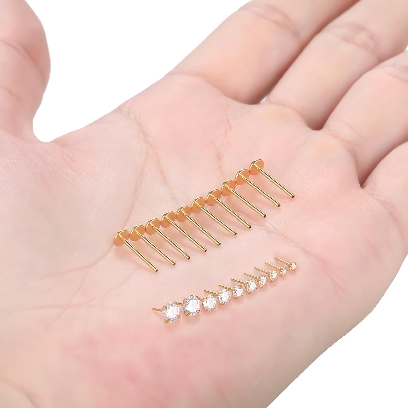 Oveta Threadless Nose Stud Stainless Steel 20G 18G 16G Threadless Flat Back T…