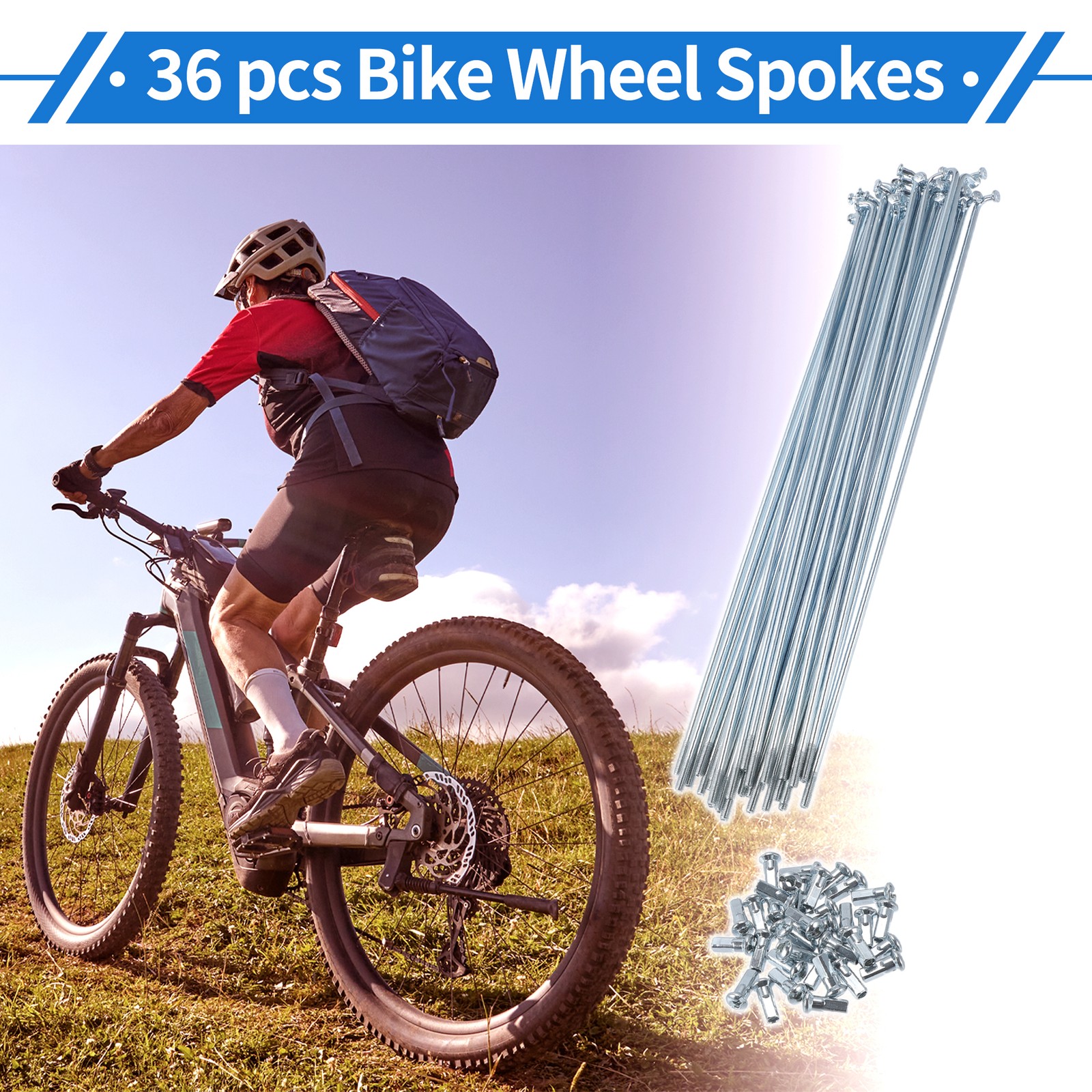 1 Set 12G 215mm Length Bicycle Spokes Nipple Carbon Steel Galvanized Universal