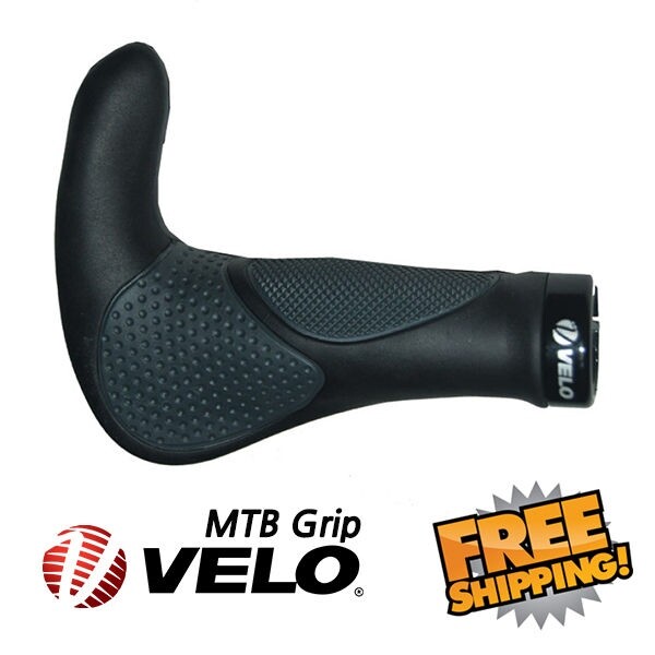 VELO MTB Bike Handlebar Grips 138mm with Bar Ends- Black x Grey