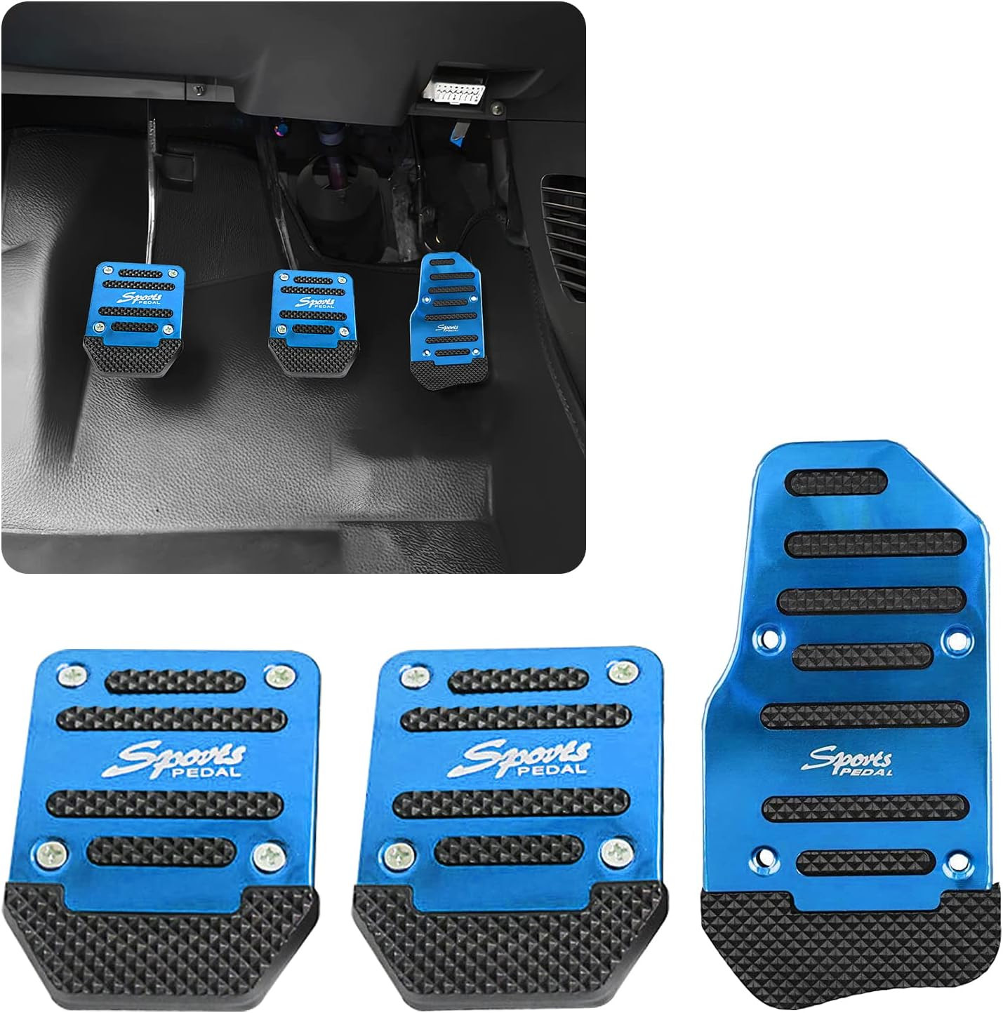 3 PCS Car Non-Slip Aluminum Alloy Pedal Pads, Manual/Automatic Gearbox Gas Pedal
