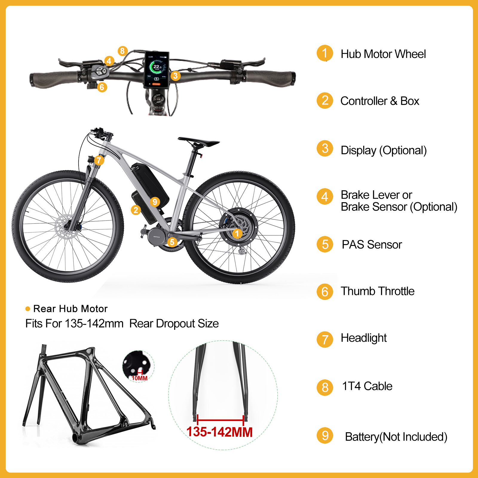 48V1000W Electric Bicycle 26″ 700C Rear Hub Wheel Cassette Disc Brake Type