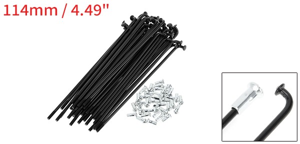 1 Set 12G 114mm Length Bicycle Spokes Nipple autobon Steel Black Universal