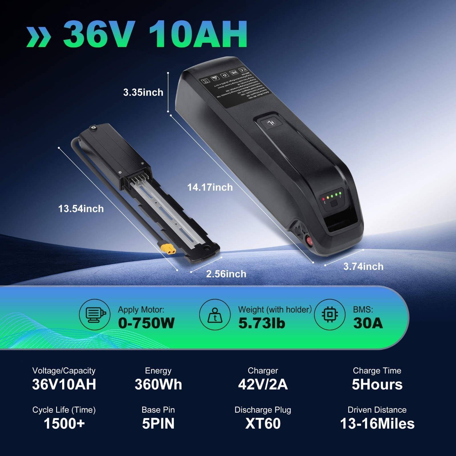 5PIN 36V 10/15/20AH Ebike Lithium Battery For 0-1200W Electric Bicycle Lockable