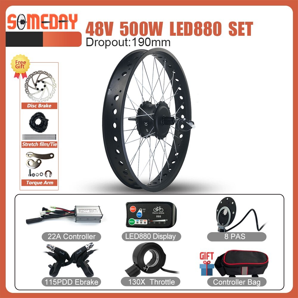 Snow Fat Bike E-Conversion Kit 20/26in 36V 48V 500W Rear Cassette Hub Motor Kit