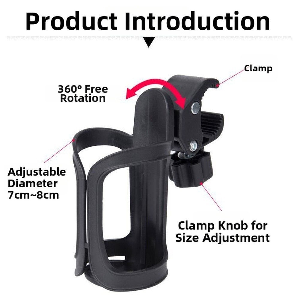 Black Cup Holder for Baby Carriage Bike Tricycle Umbrella 14 cm x 7 cm
