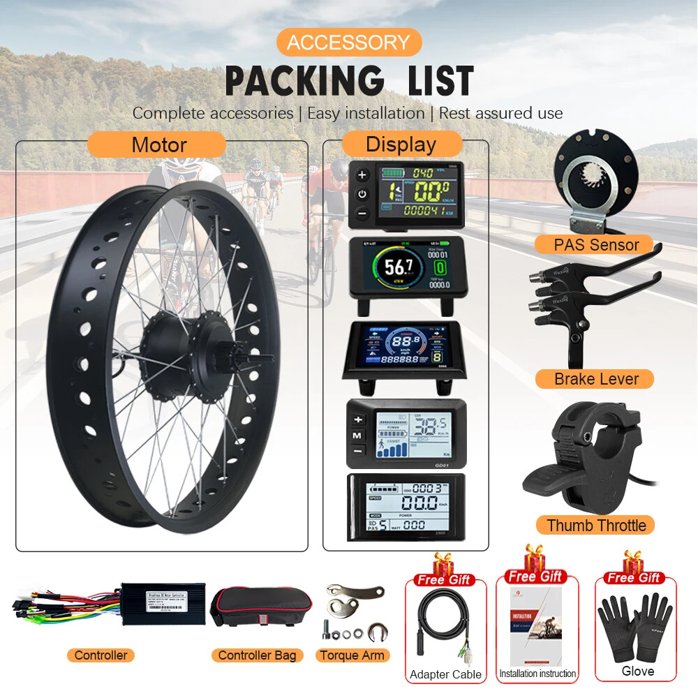 20 24 26inch Snow Ebike Conversion Kit 36V 48V 500W Rear Rotate Hub Motor Wheel
