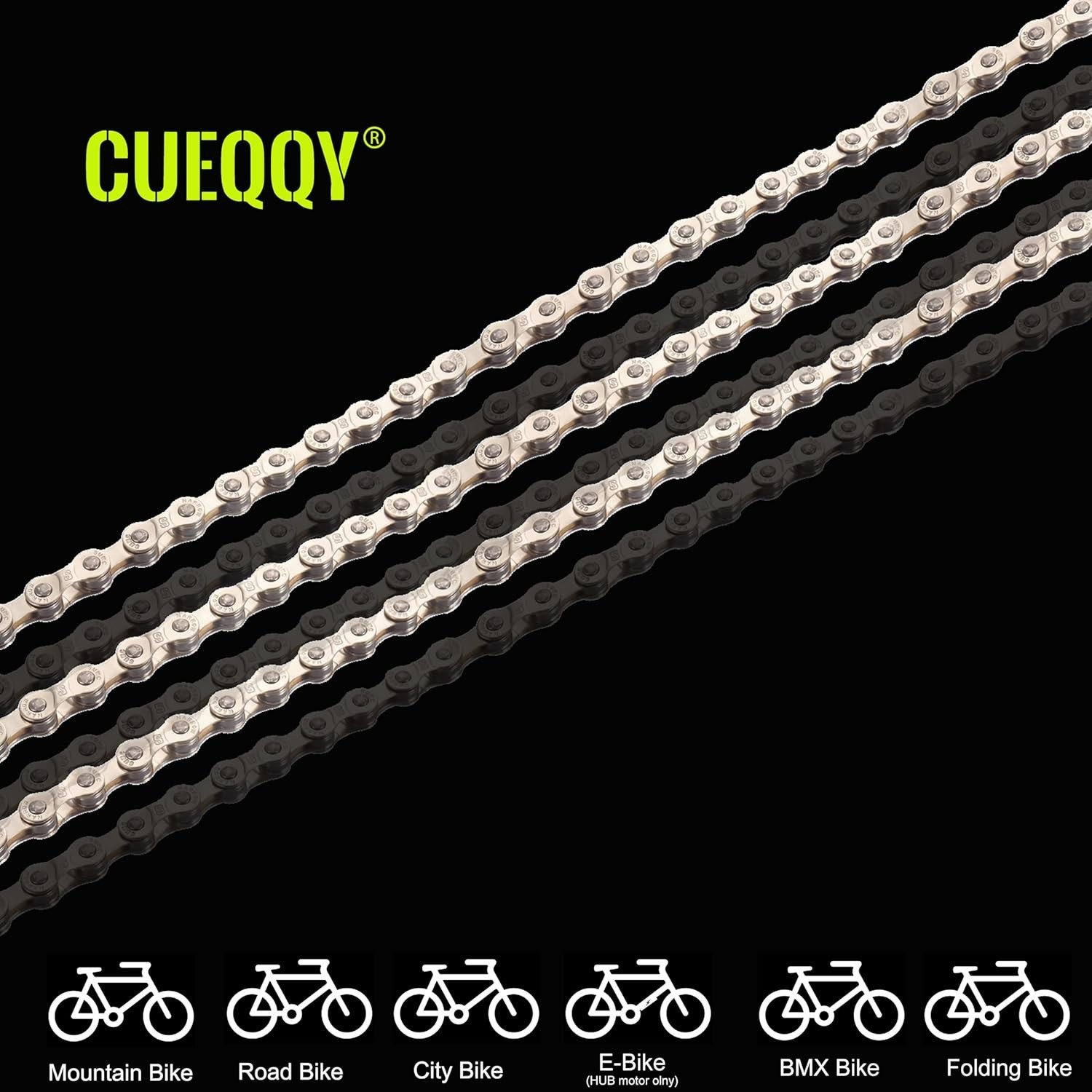 CUEQQY 126-Link Bike Chain for Road/MTB/City/BMX E-Bike Hub Motor 6/7/8