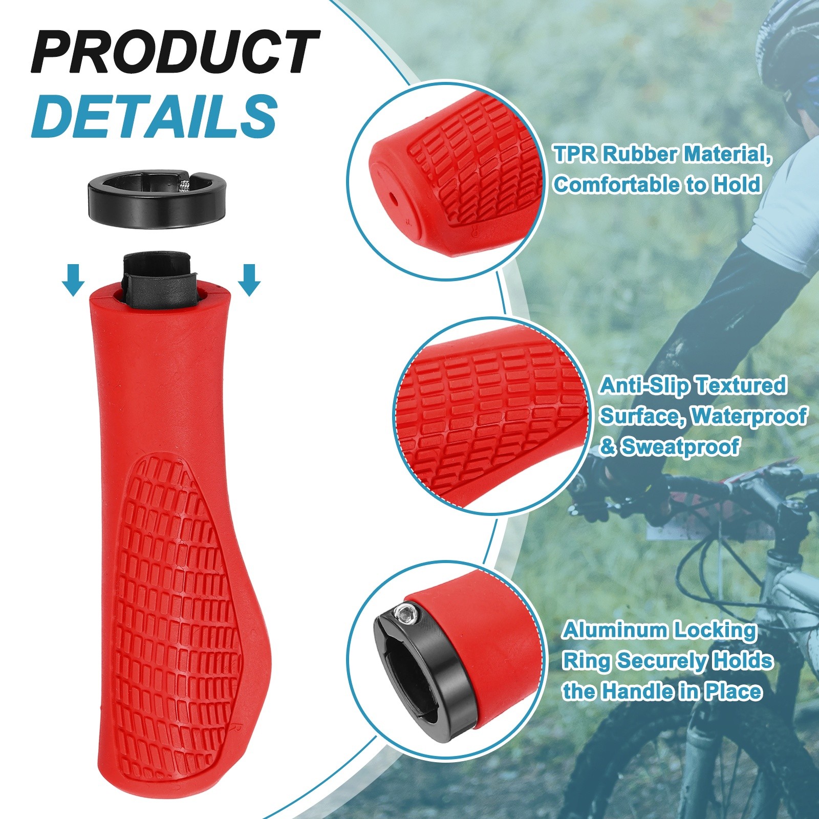 Ergonomic Bike Grips for Bicycle with Wrench 5.3in Diamond-Texture Red