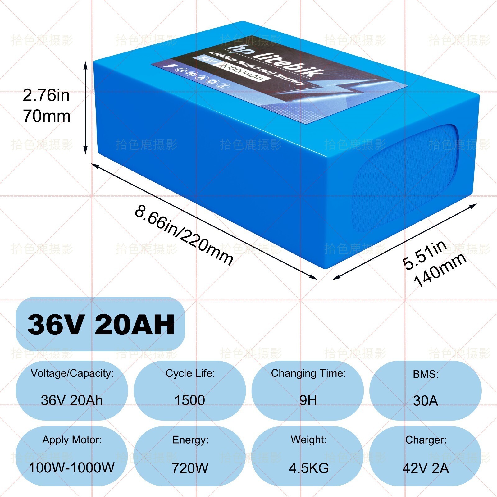 36V 20AH Li-ion Battery for≤1000W Ebike Scooter Electric Bicycle Charger 30A BMS