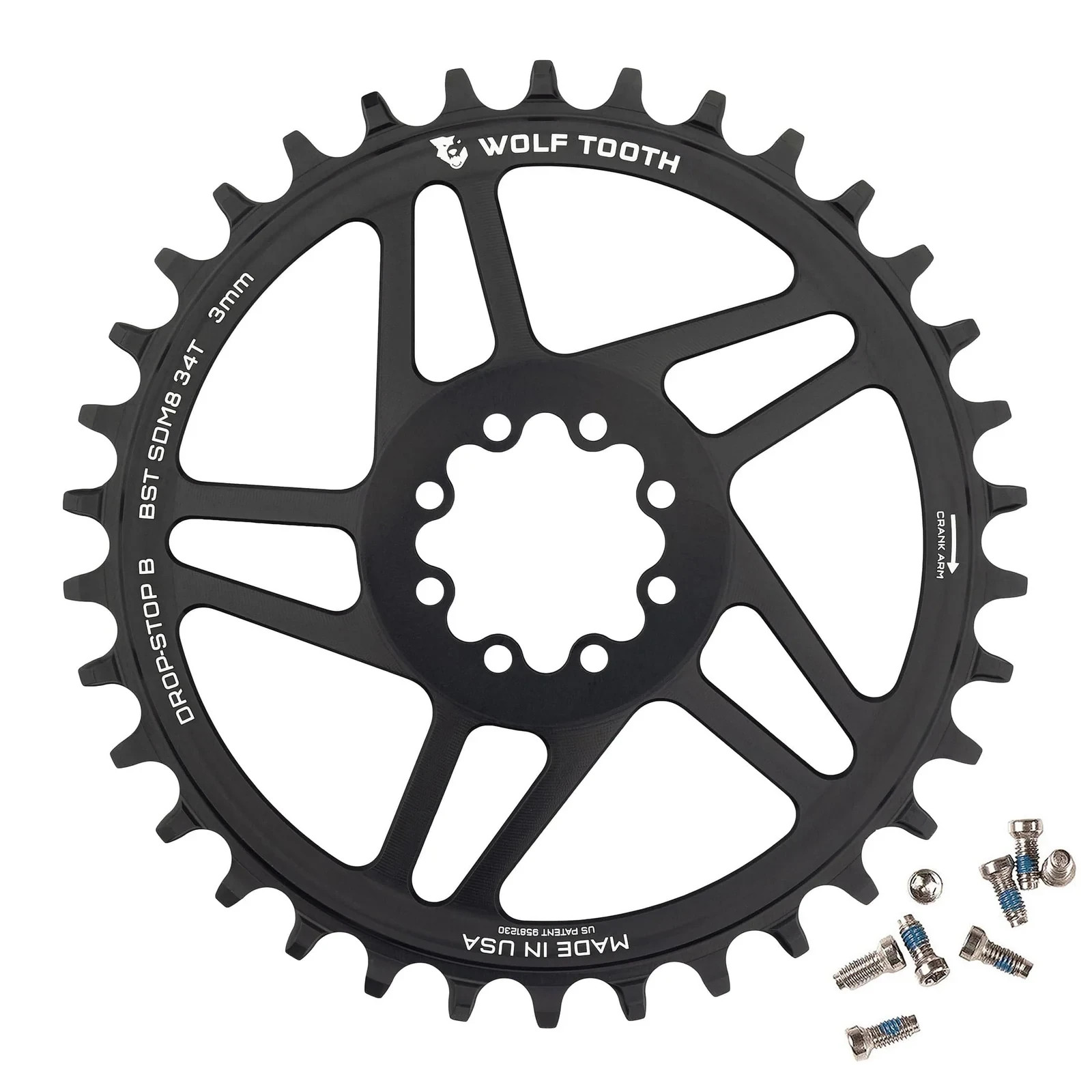 Wolf Tooth Drop-Stop B 12s Mountain Bike Chainring SRAM 8-Bolt Direct Mount 34T