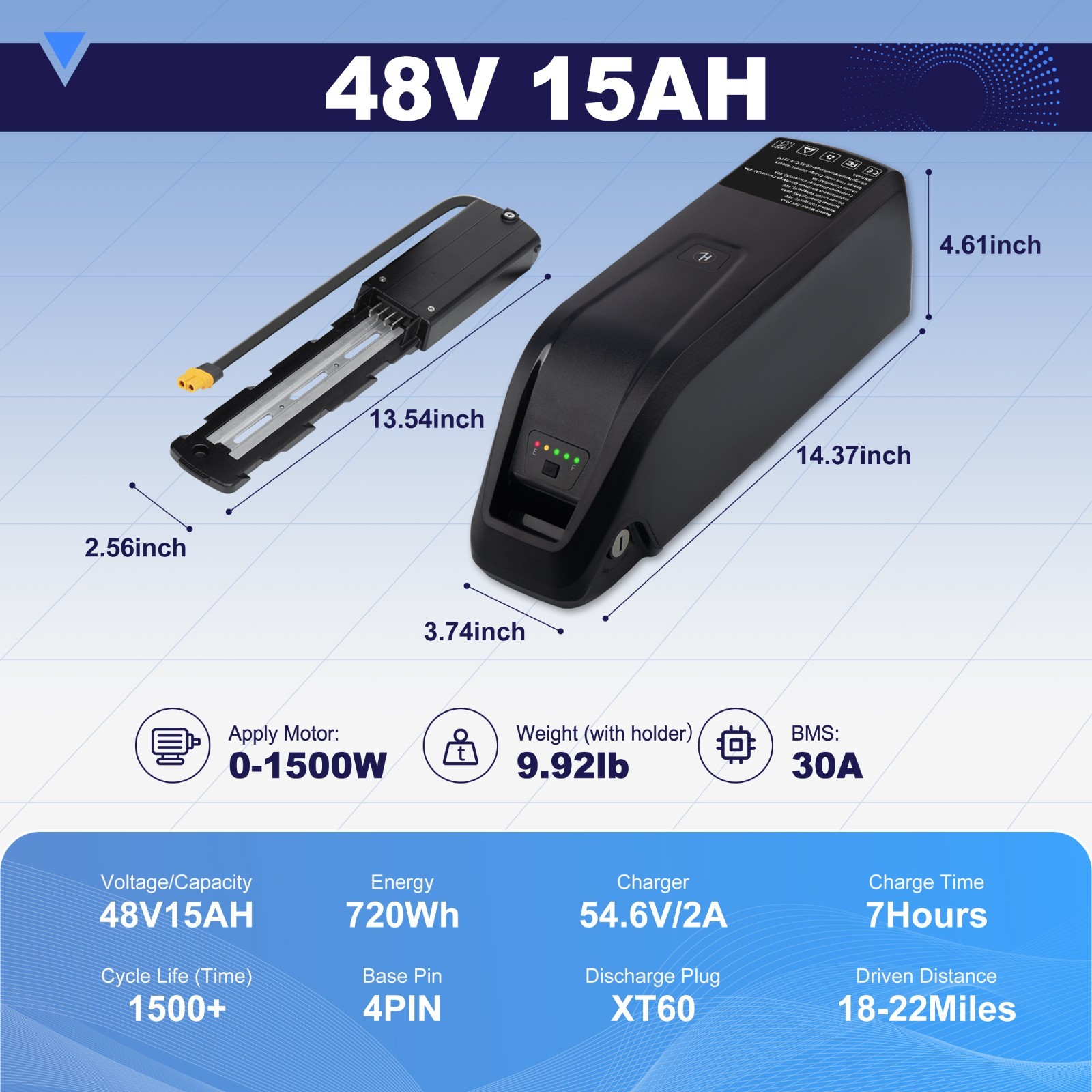 48V eBike Battery 48V 20AH/15AH/10AH Battery For Electric Bicycle 0-1800W Motors
