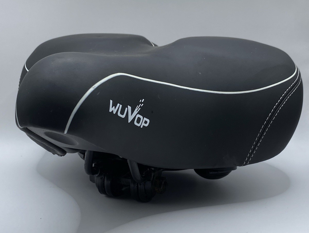 WUVOP black oversized bike seat with a white reflective strip
