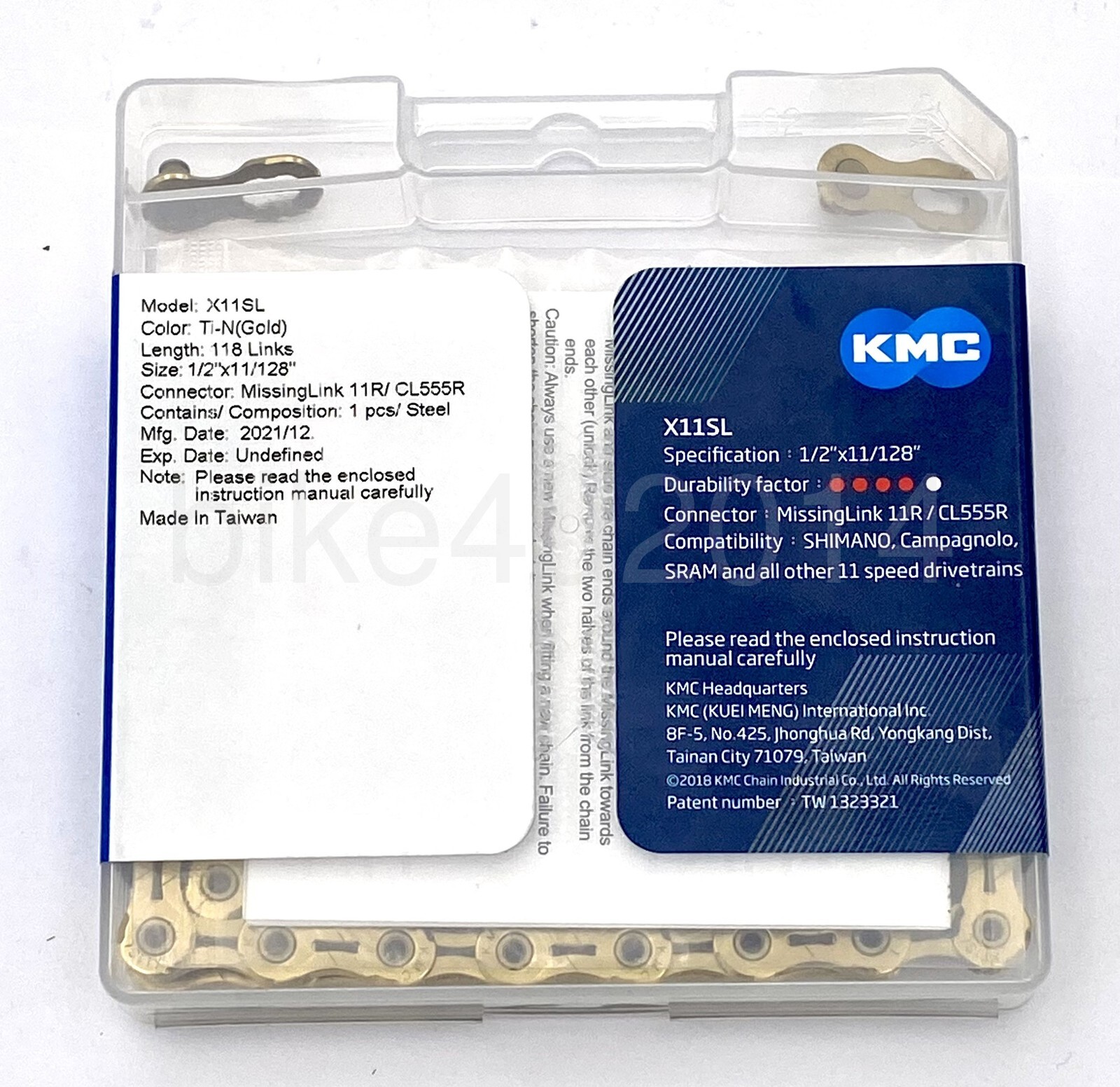 KMC X11SL Ti-N Gold Bicycle Bike Chain 11 Speed Shimano/SRAM 118 Links