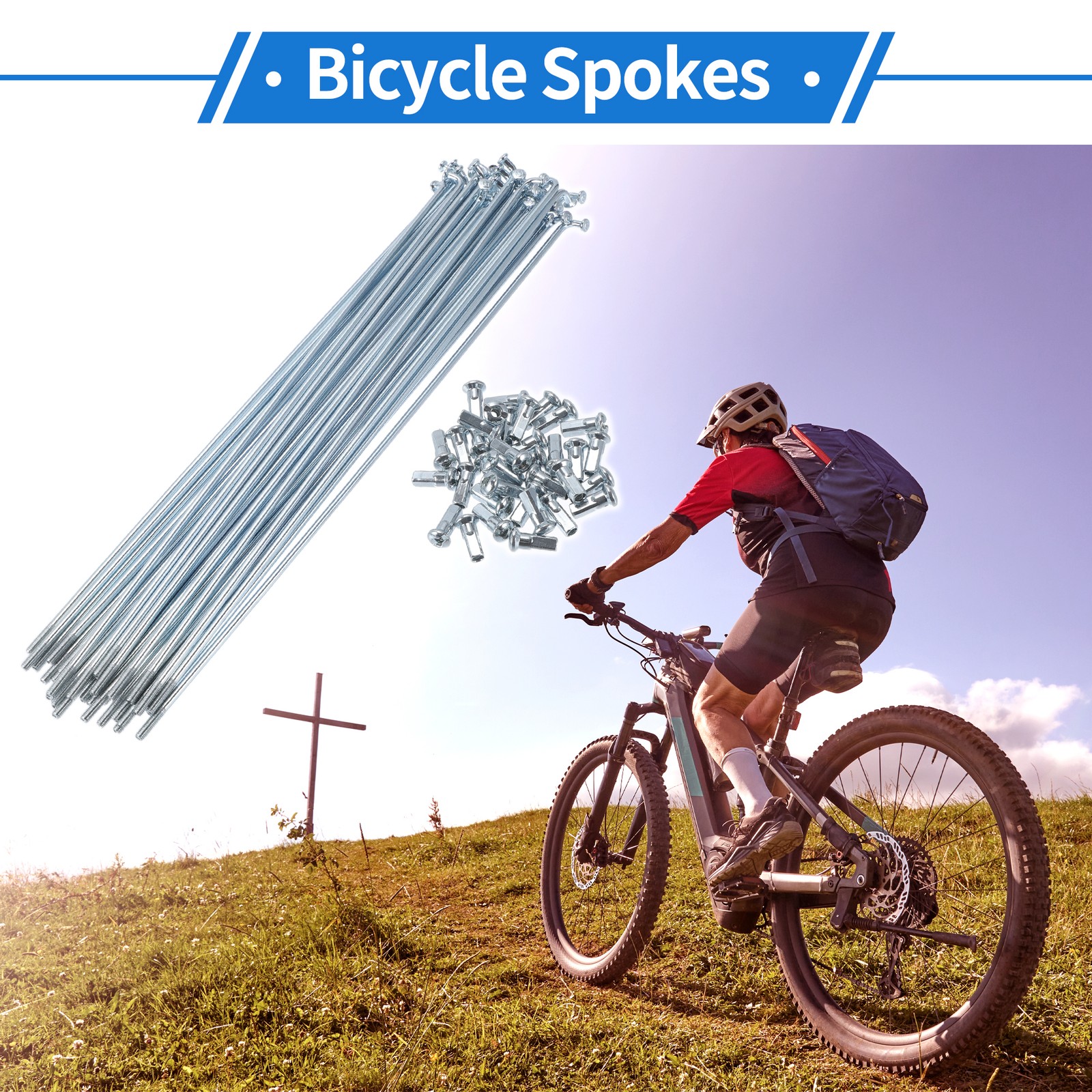 1 Set 12G 215mm Length Bicycle Spokes Nipple Carbon Steel Galvanized Universal