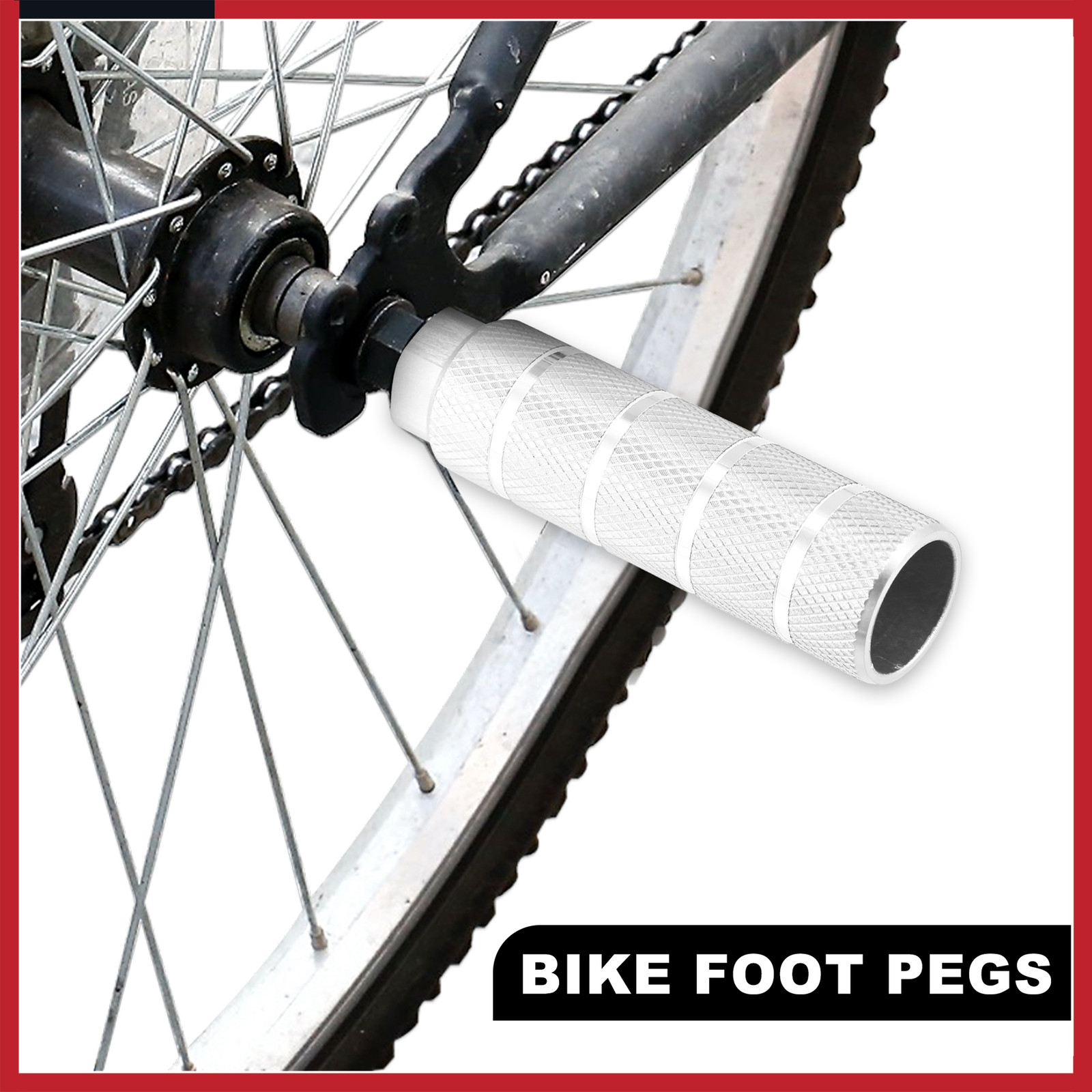 4Pcs Aluminum Alloy BMX MTB Bike Rear Foot Peg Silver Tone For 3/8 Inch Axle