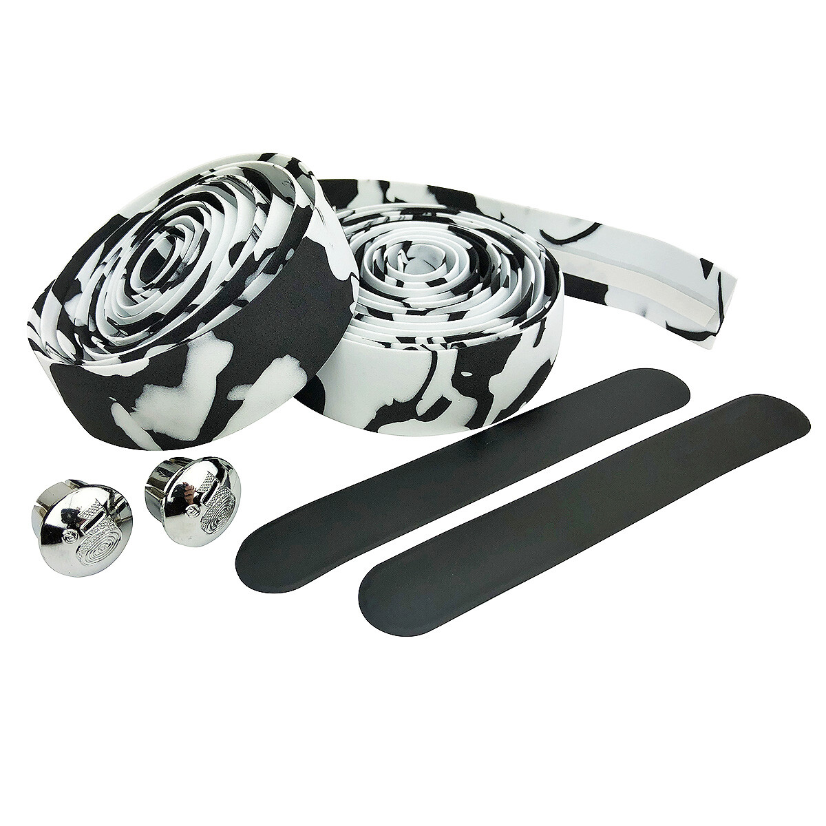 Black – White Camouflage EVA Road Bike Handlebar Tape, Cycling Wraps w/ End Caps
