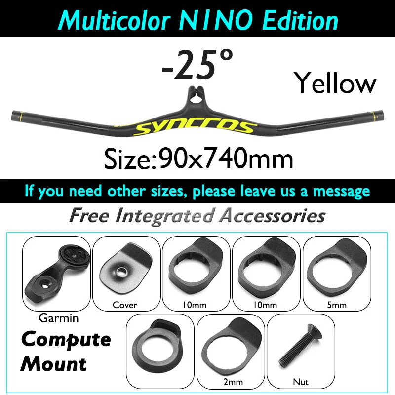 90*740mm Carbon Fiber Mountain Bike Integrated Handlebar -8/-17/ -25 Degree