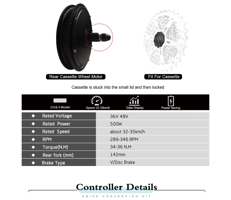 E-bike Conversion Kit 20-29Inch 700C 36V 48V 500W Rear Cassette Hub Motor Wheel
