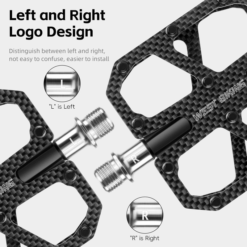 WEST BIKING Carbon Fiber Road Bike Pedals 3 Bearing Titanium Axis Bicycle Pedals
