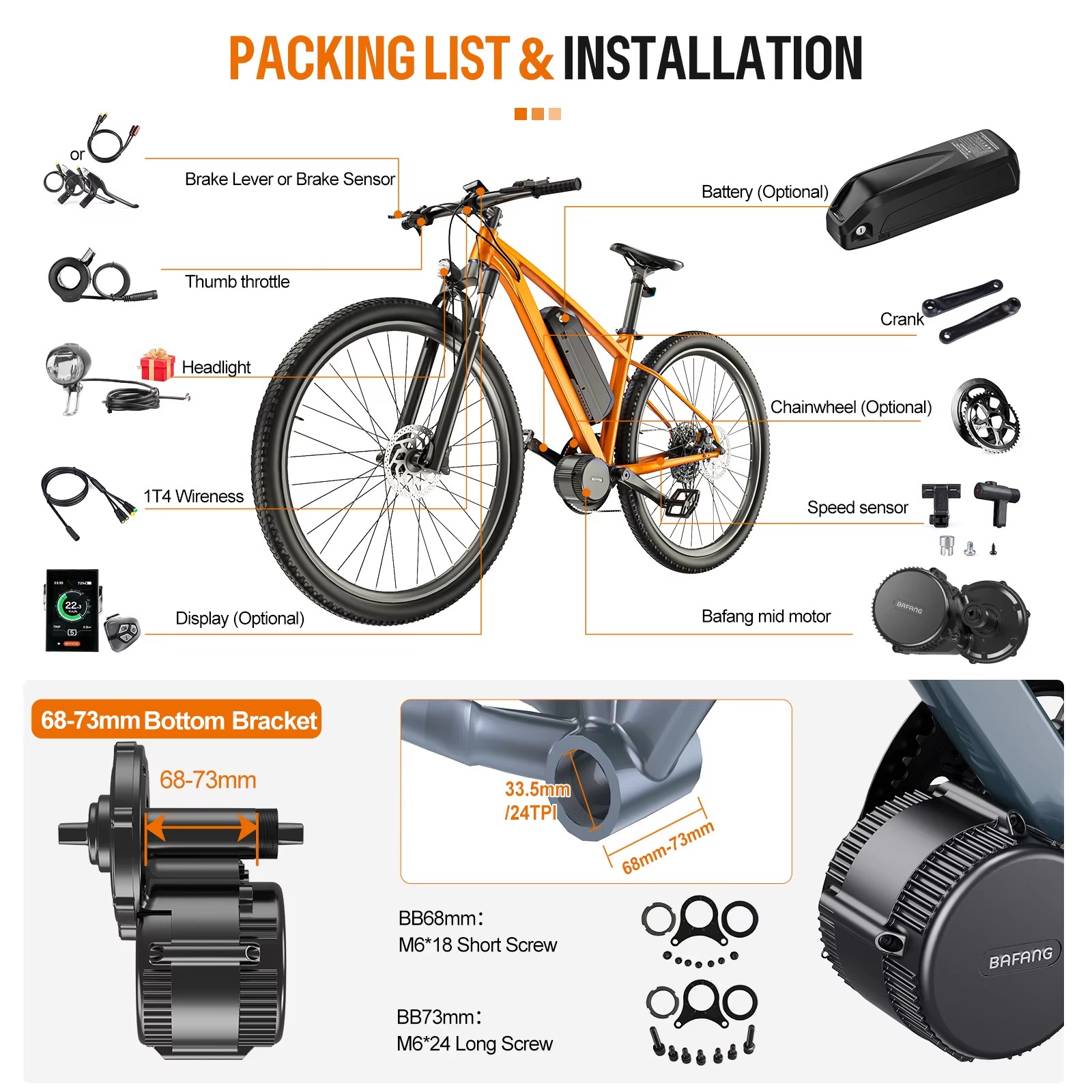 48V/52V1000W BBS02B BBSHD Bafang Mid Motor DIY Conversion Kits For Electric Bike