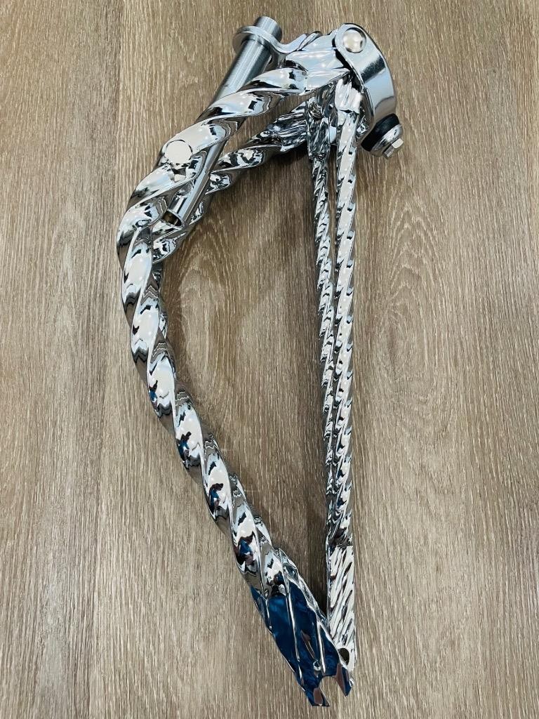 20″ LOWRIDER BENT FLAT TWISTED BICYCLE SPRING FORK 1 INCH IN CHROME VINTAGE