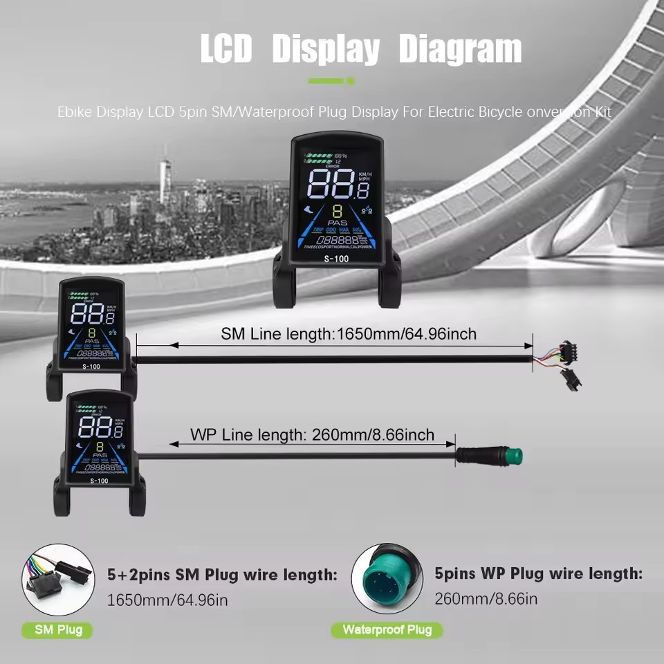 E-Bike 24V-72V LCD S-100 Colour Display Power Speed Meter Control Panel with NFC