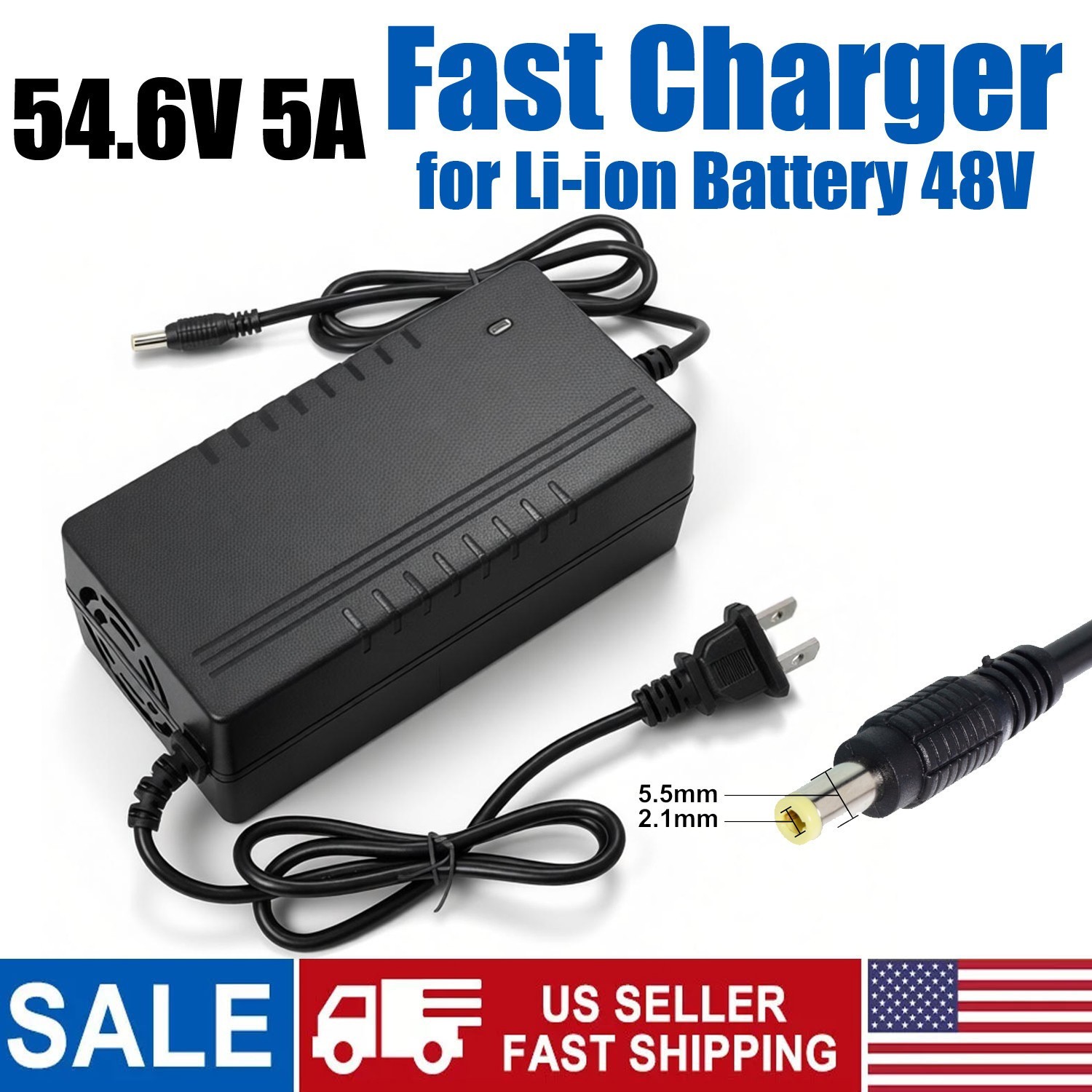 UUG 54.6V 5A DC Fast Power Supply Adapter Charger for 48V Lithium Battery Pack