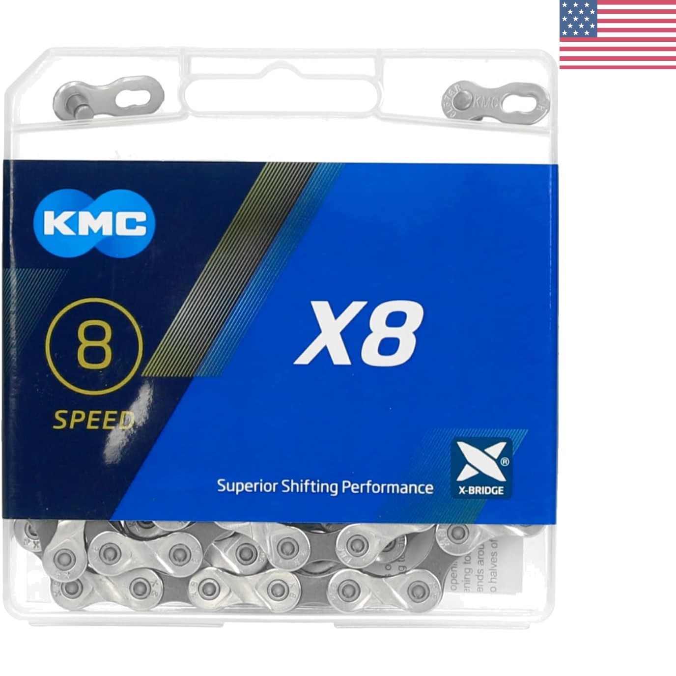 KMC X8 Men’s 8 Speed Bike Chain – Durable, Half Nickel Plated Steel Design