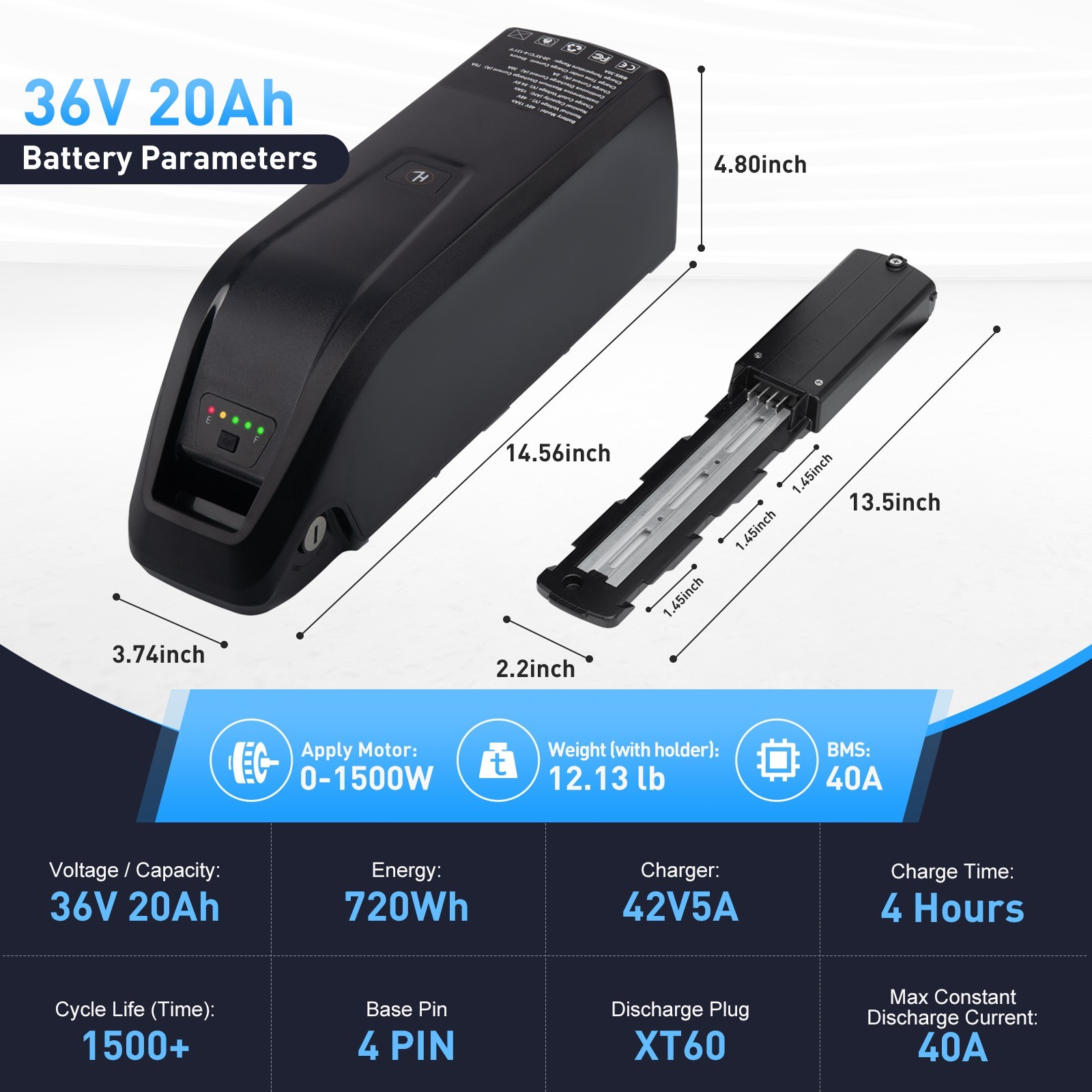 Hailong 36V Lithium Ebike Battery 10Ah/15Ah/20Ah Electric Bike Battery 0-1500W