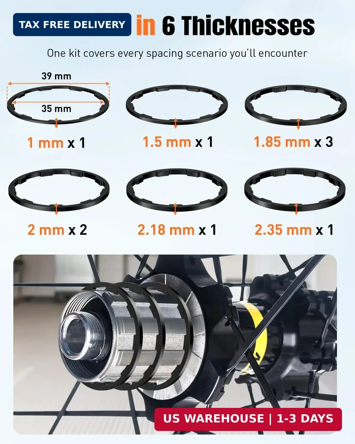 Pawfly 9 Pcs Bike Cassette Spacer Kit, Aluminum Alloy Flywheel Hub Washer for 7/