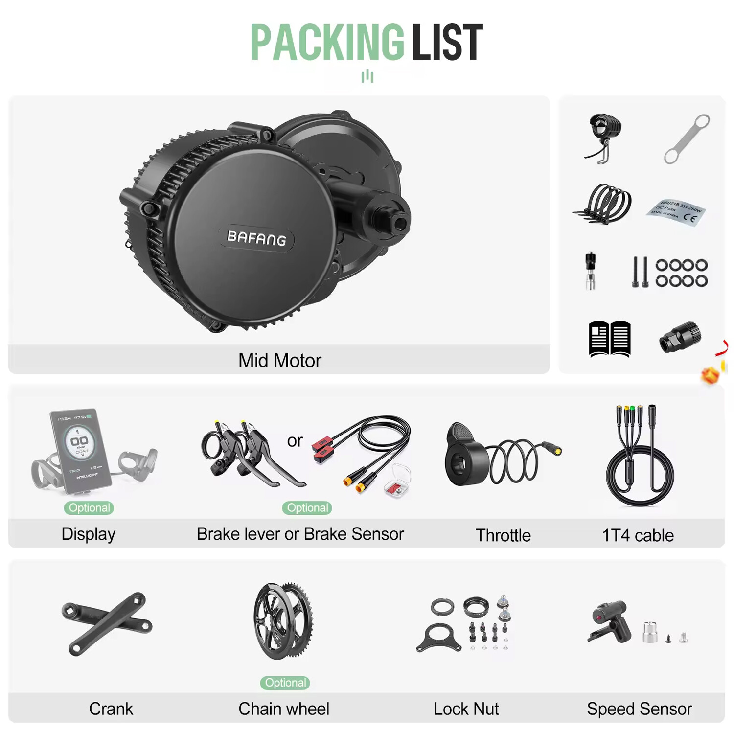 Bafang Mid Drive Motor 36V 48V250W 500W 750W 1000W 68-120mm Ebike Conversion Kit