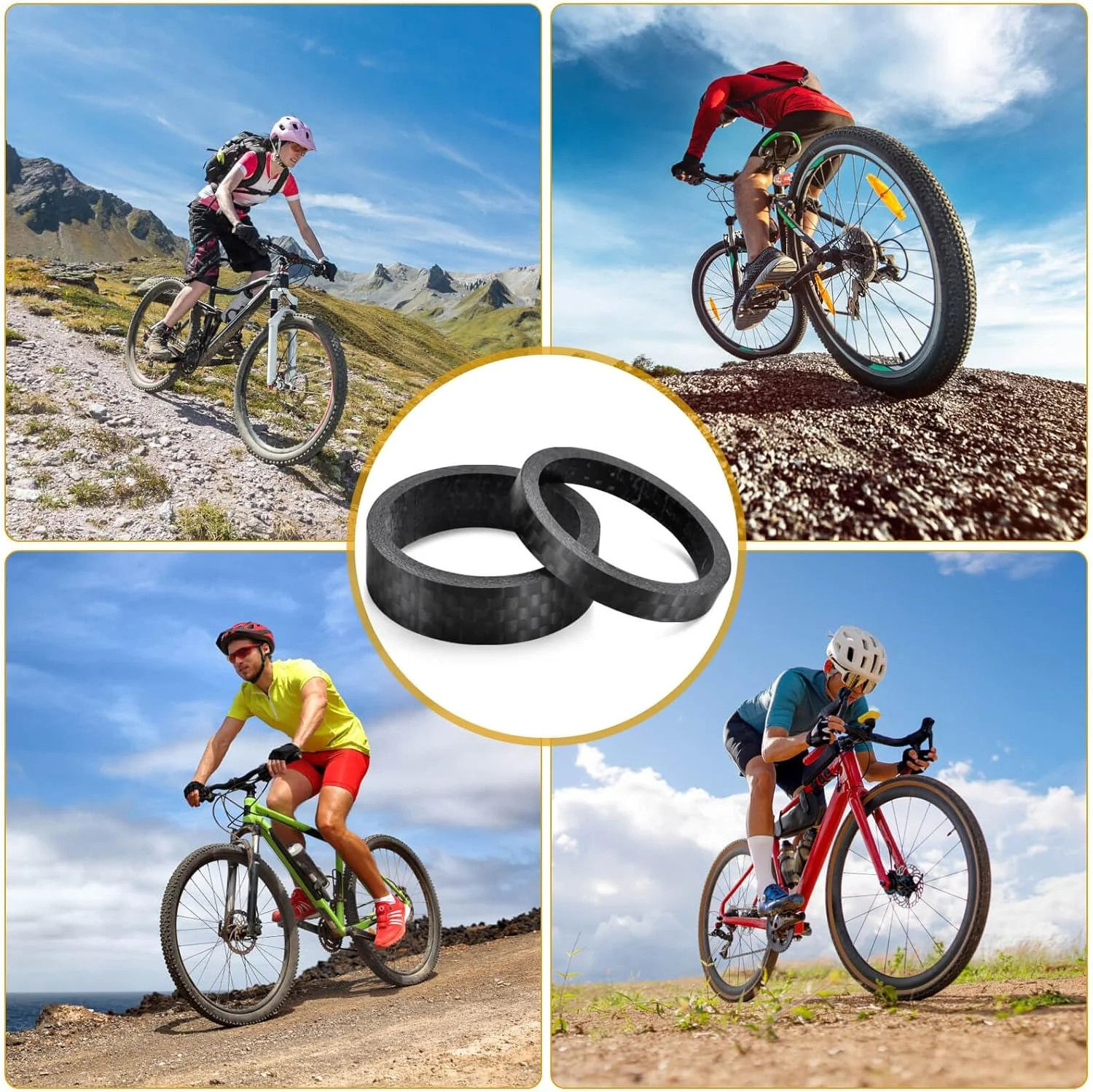 11PCS Bike Carbon Fiber Headset Spacers, Matte Finish, Fits 1-1/8 Inch Stem for