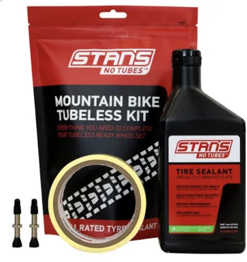 Stans No Tubes Bike Rim Tape Tubeless Kit 44mm Valve Stems 25mm X 10 yd Tape MTB