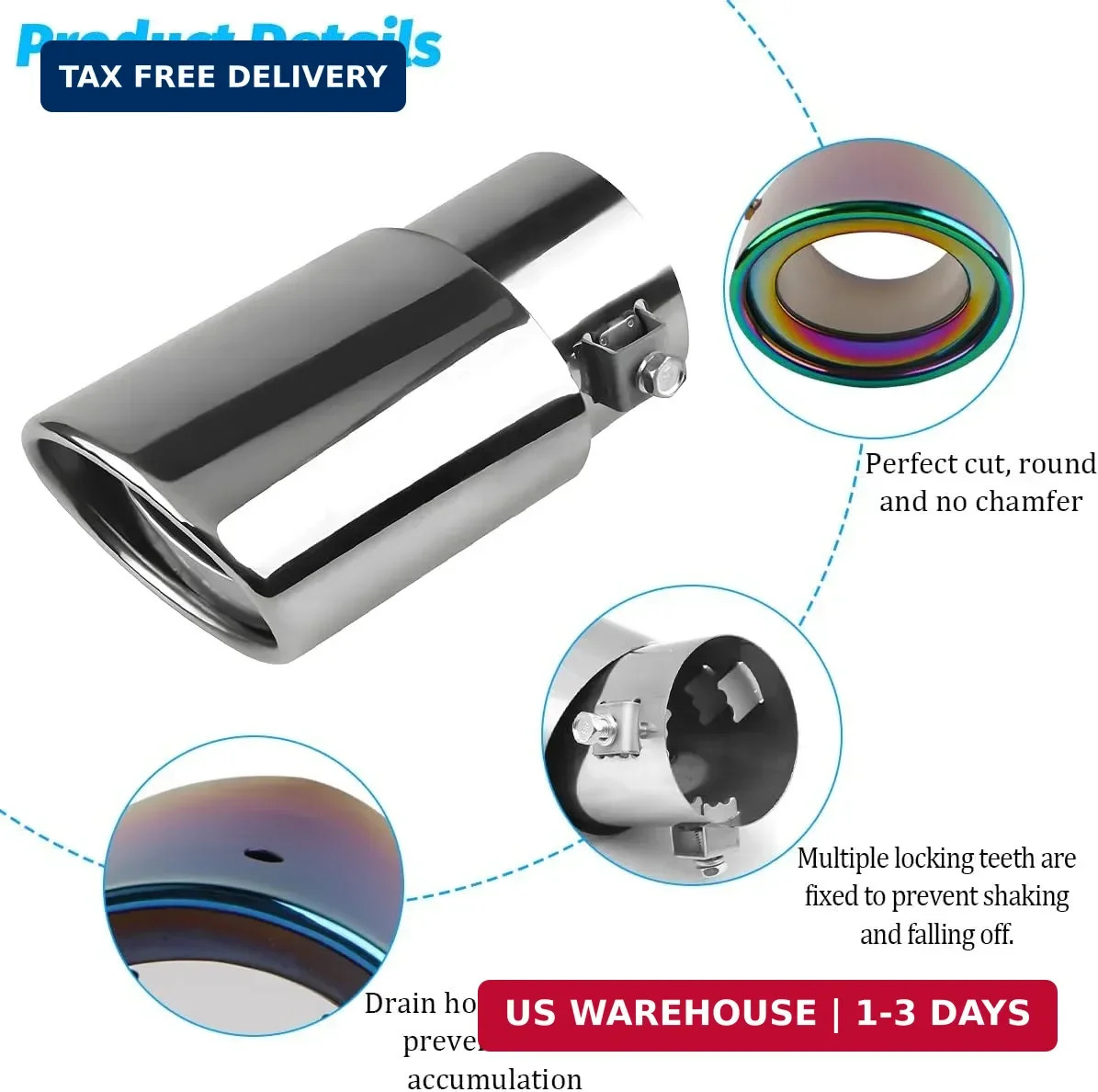 Stainless Steel Car Exhaust Tip, 2.5″ Inlet 3″ Adjustable Chrome-Plated Vehicle