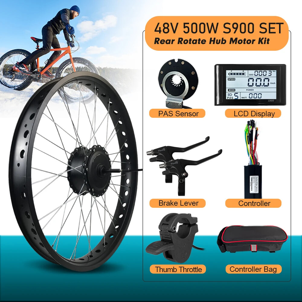 Snow E-bike Conversion Kit 36V 48V 500W Rear Rotate Hub Motor Wheel 20 24 26inch