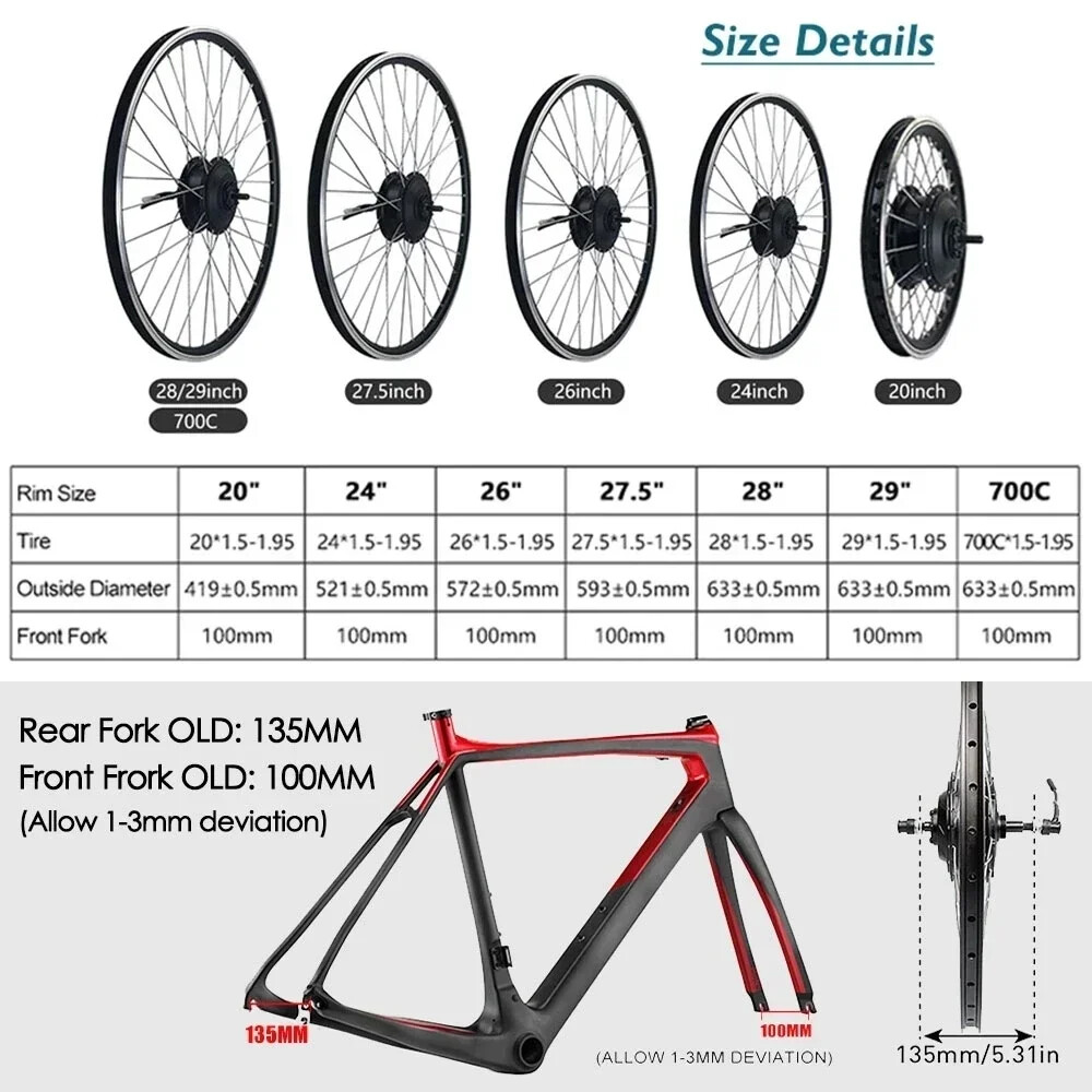 48V 250W-500W E-bike Motor Wheel Front/Rear Brushless Wheel Hub Motor 45KM/H