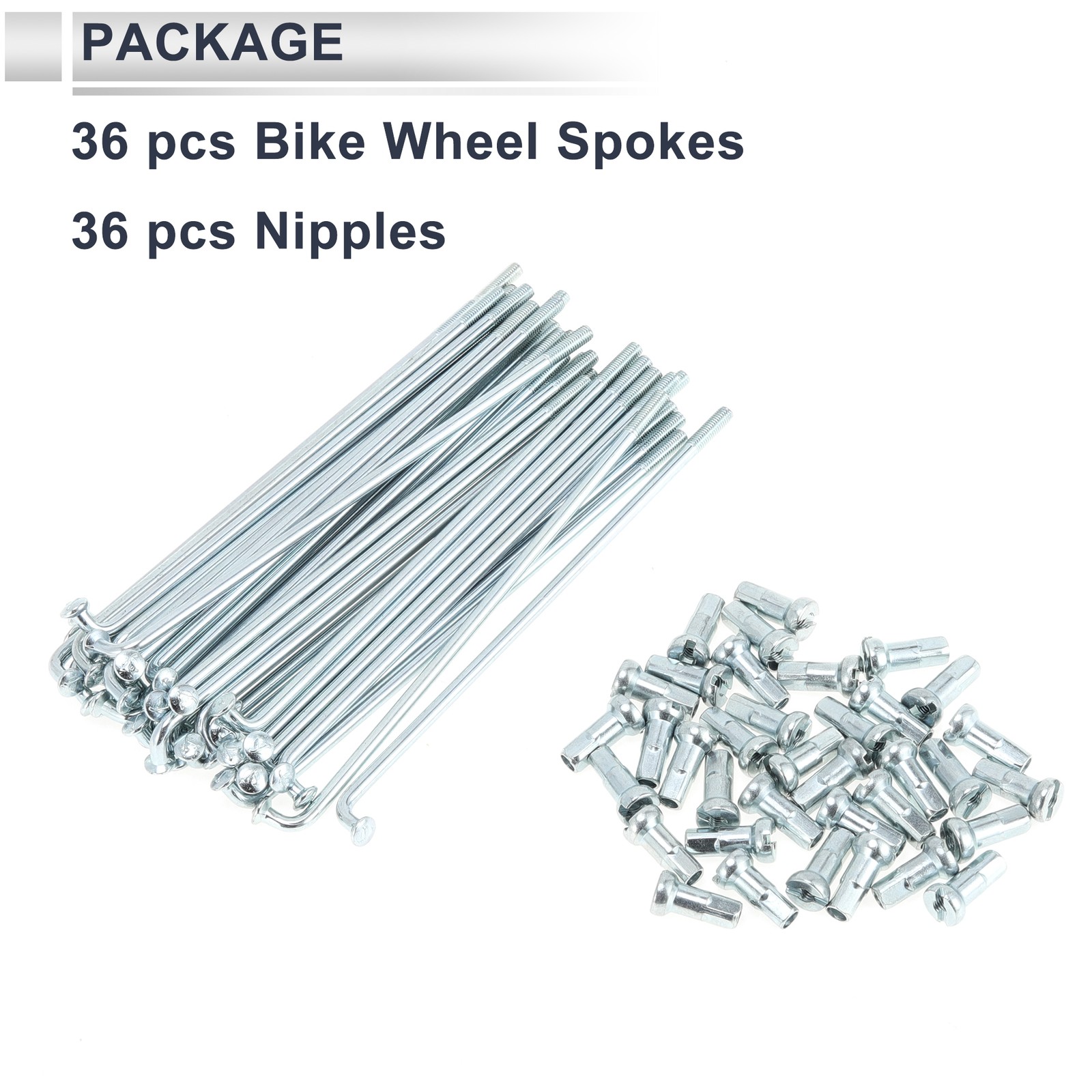 Bike spokes set 12G 97mm for bicycle, silver nipple, galvanized steel