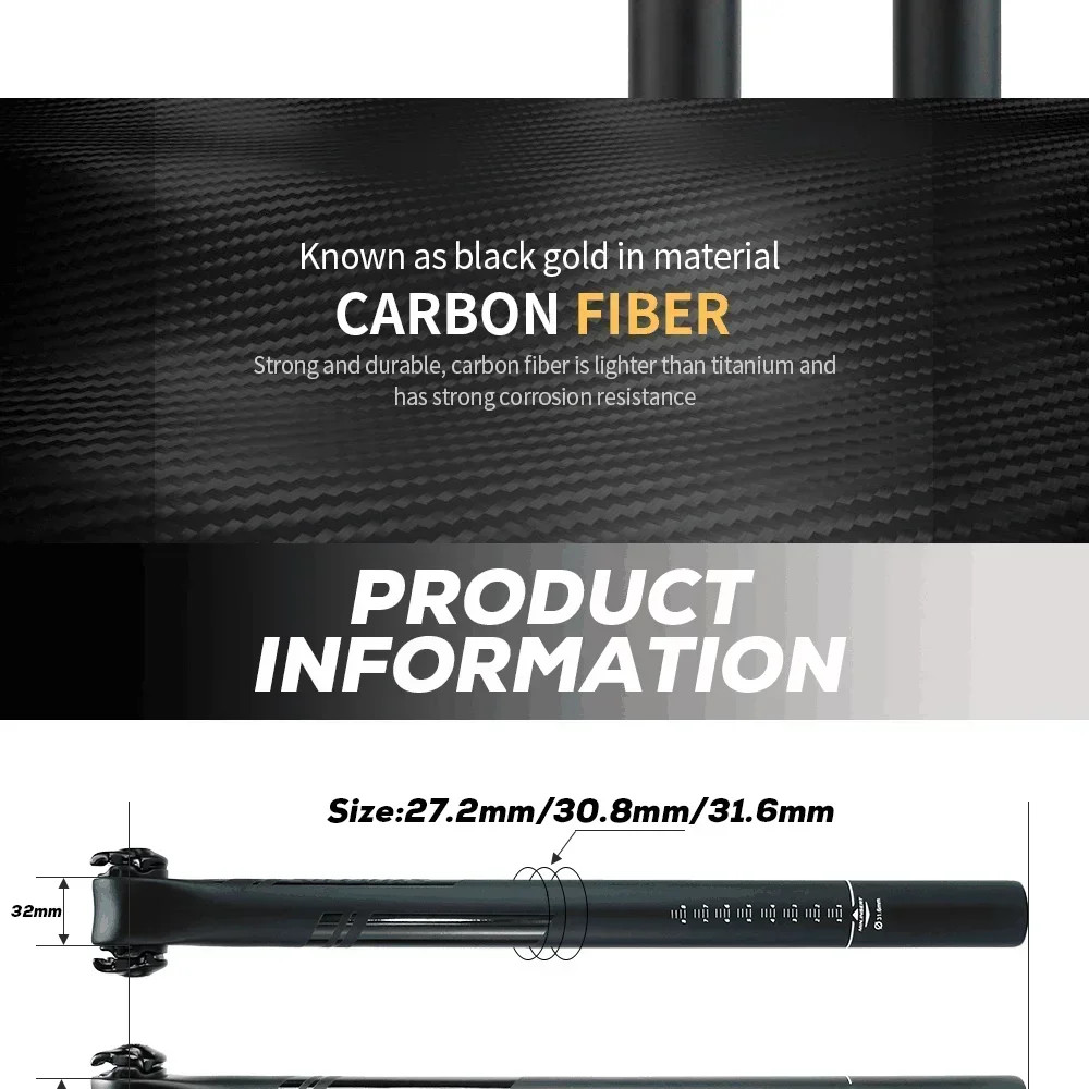 Carbon Fiber Seatpost MTB/Road Bike Seat Tube 0°/20° Rail 7×9/7x7mm 27.2-31.6mm