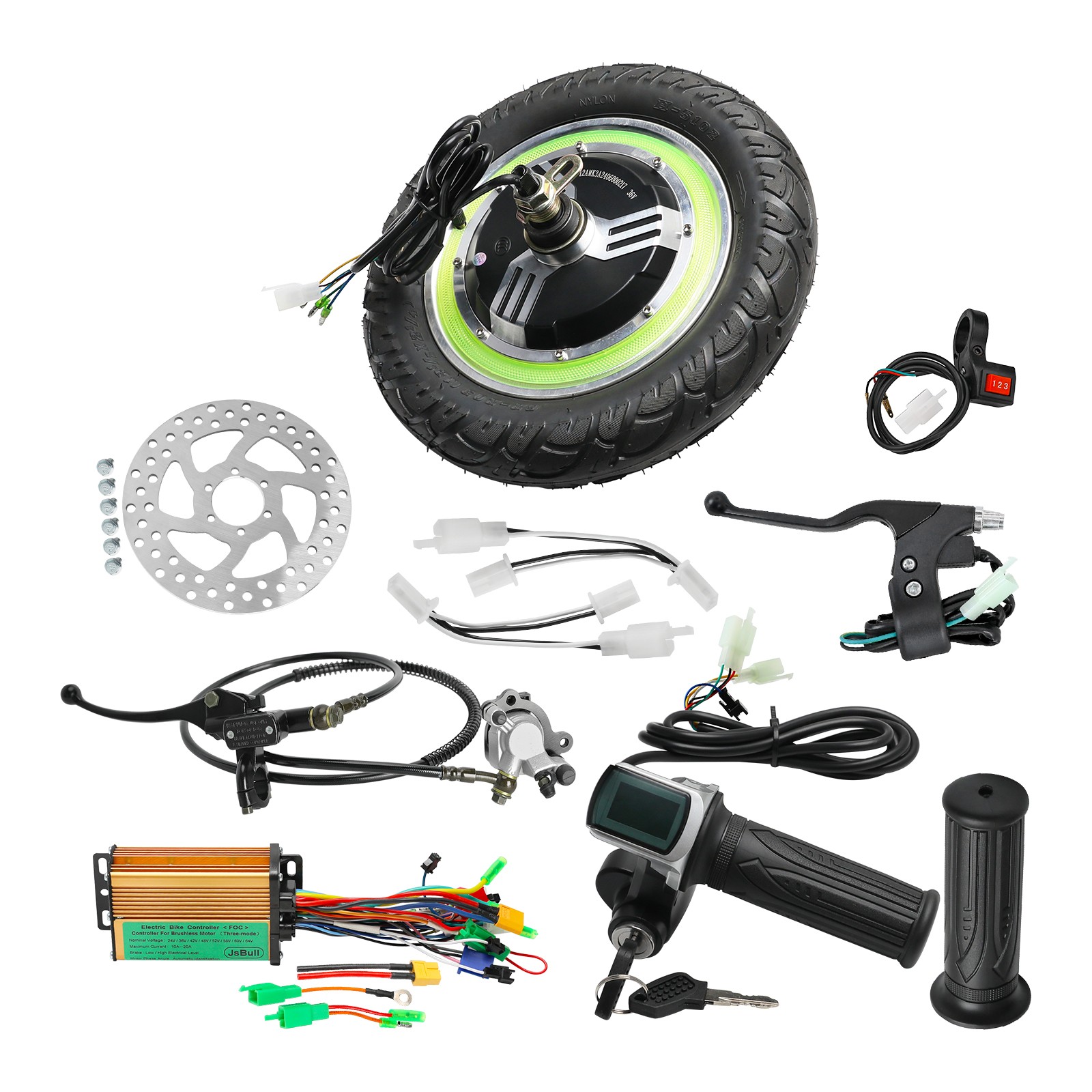 36V 350W 12″ E-Bike Conversion Kit Brushless Hub Motor W/ Controller Disc Brake