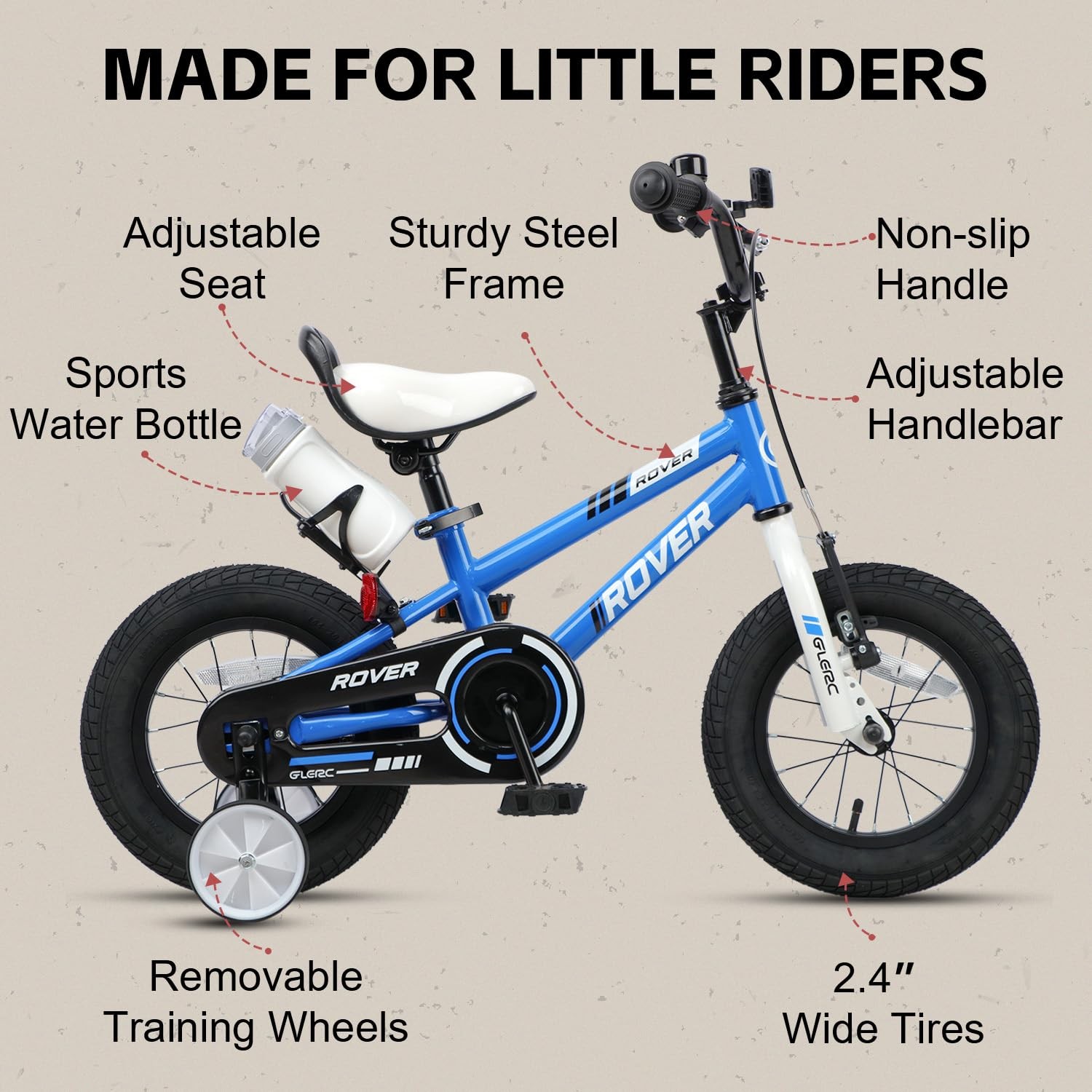 Glerc Rover Kids Bike 12 Inch Boys Bike For 2-4 Years Old Children Toddler