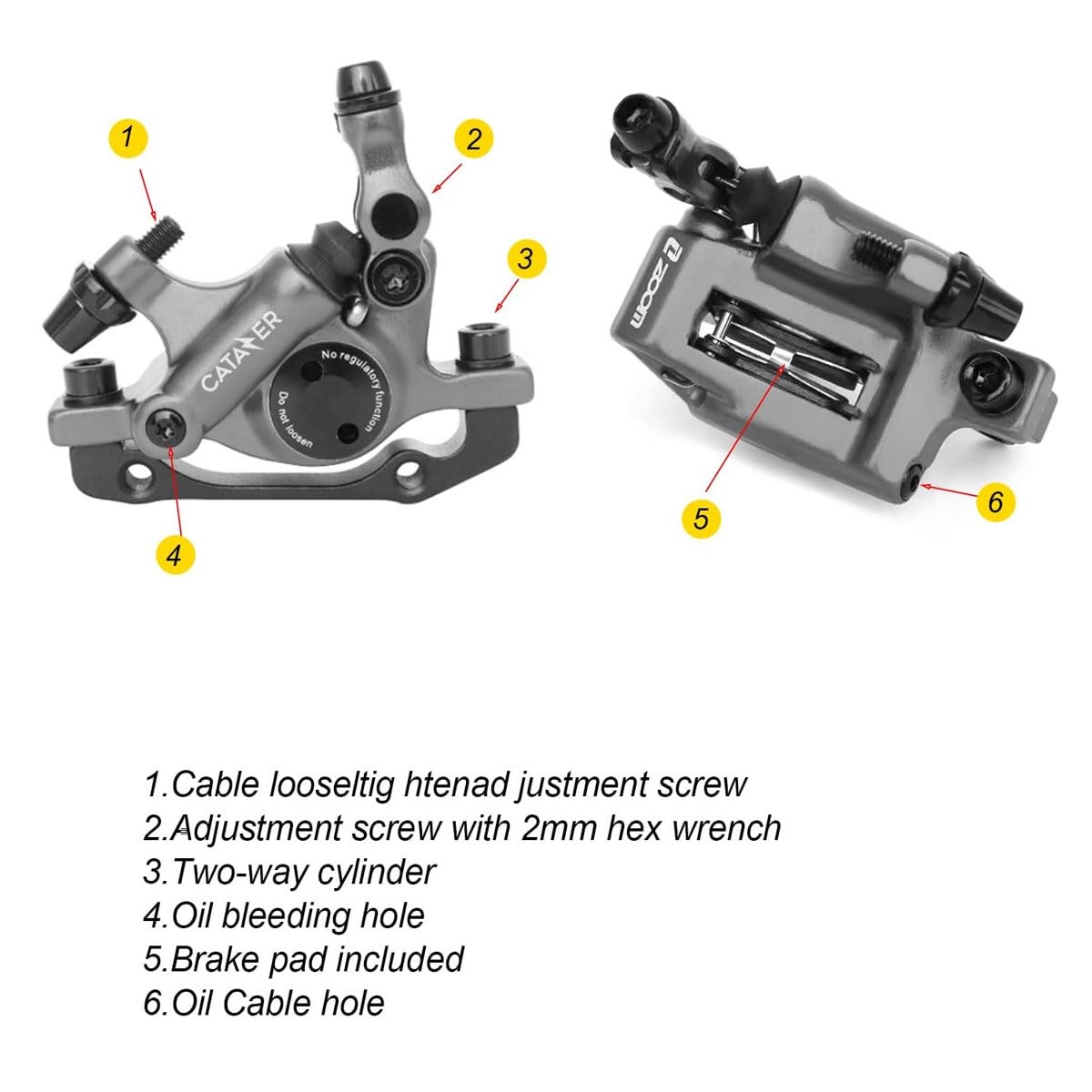 Catazer HB-100 Cable Actuated Hydraulic Disc Brake Caliper 1 1 Pair Black