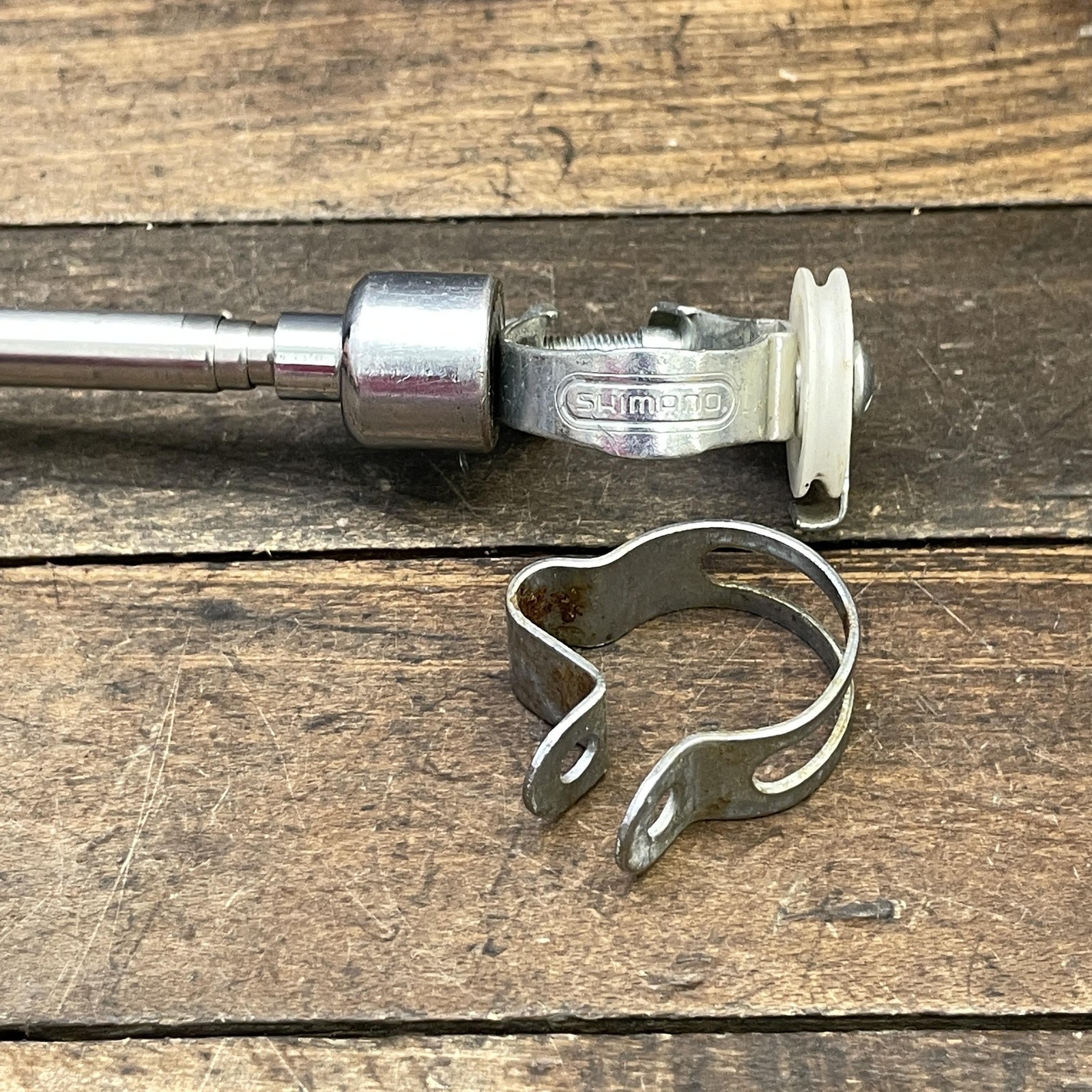 Vintage Shimano Cable Guides Pair Clamp On Pulley Silver Steel Bike 3 Speed