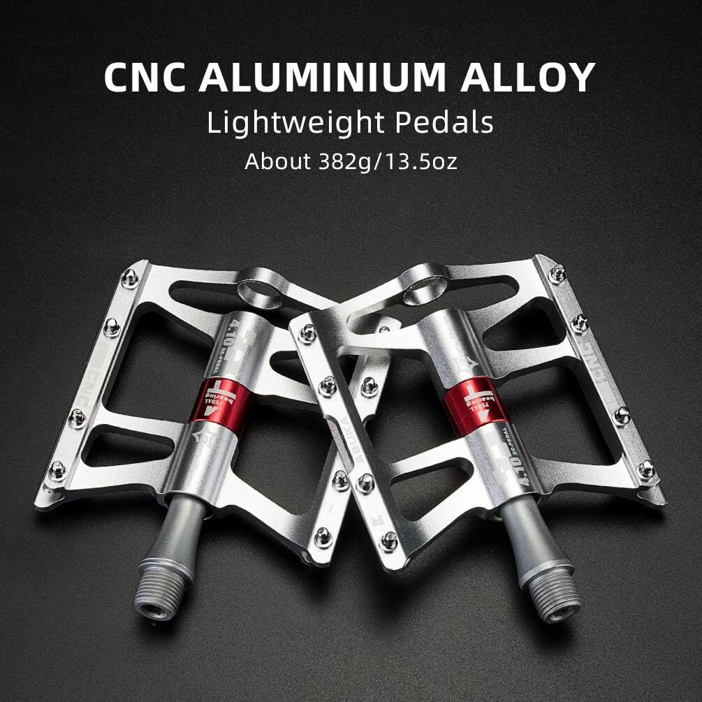 ROCKBROS 4 Bearings MTB Bike Pedals Platform Flat Aluminum Alloy 9/16″