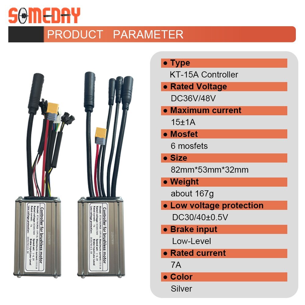 36V 48V 250W 350W Waterproof Plug 15A Electric Bicycle Brushless Controller