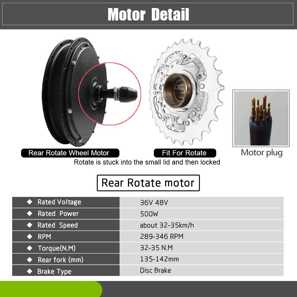 Electric Bicycle 36V 48V 500W 1000W 1500W Brushless Gearless Rear Rotate Motor