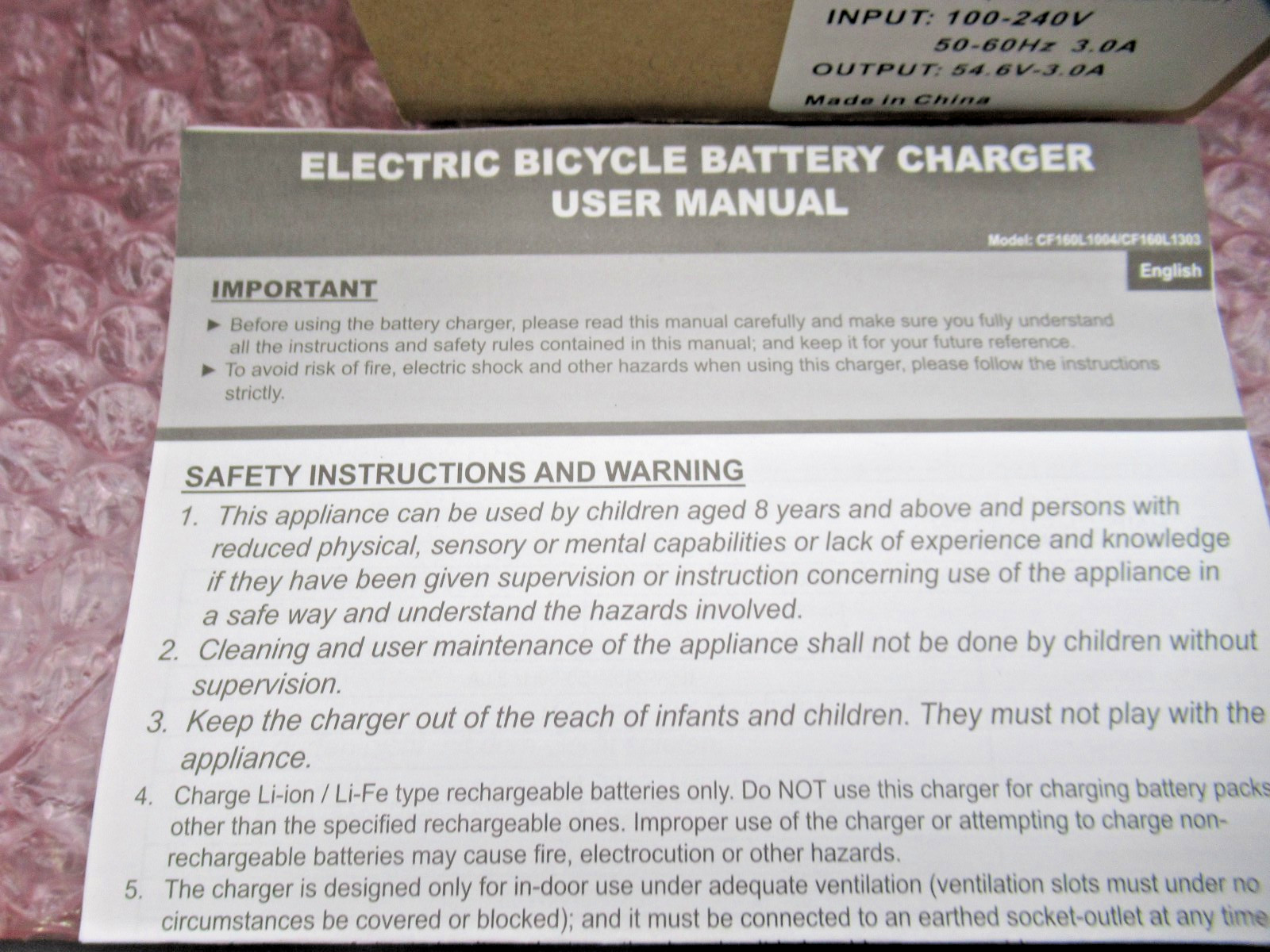 Fuell Freego E-Bike Battery Charger 48v (54.6V-3.0A) (Expedited Shipping)